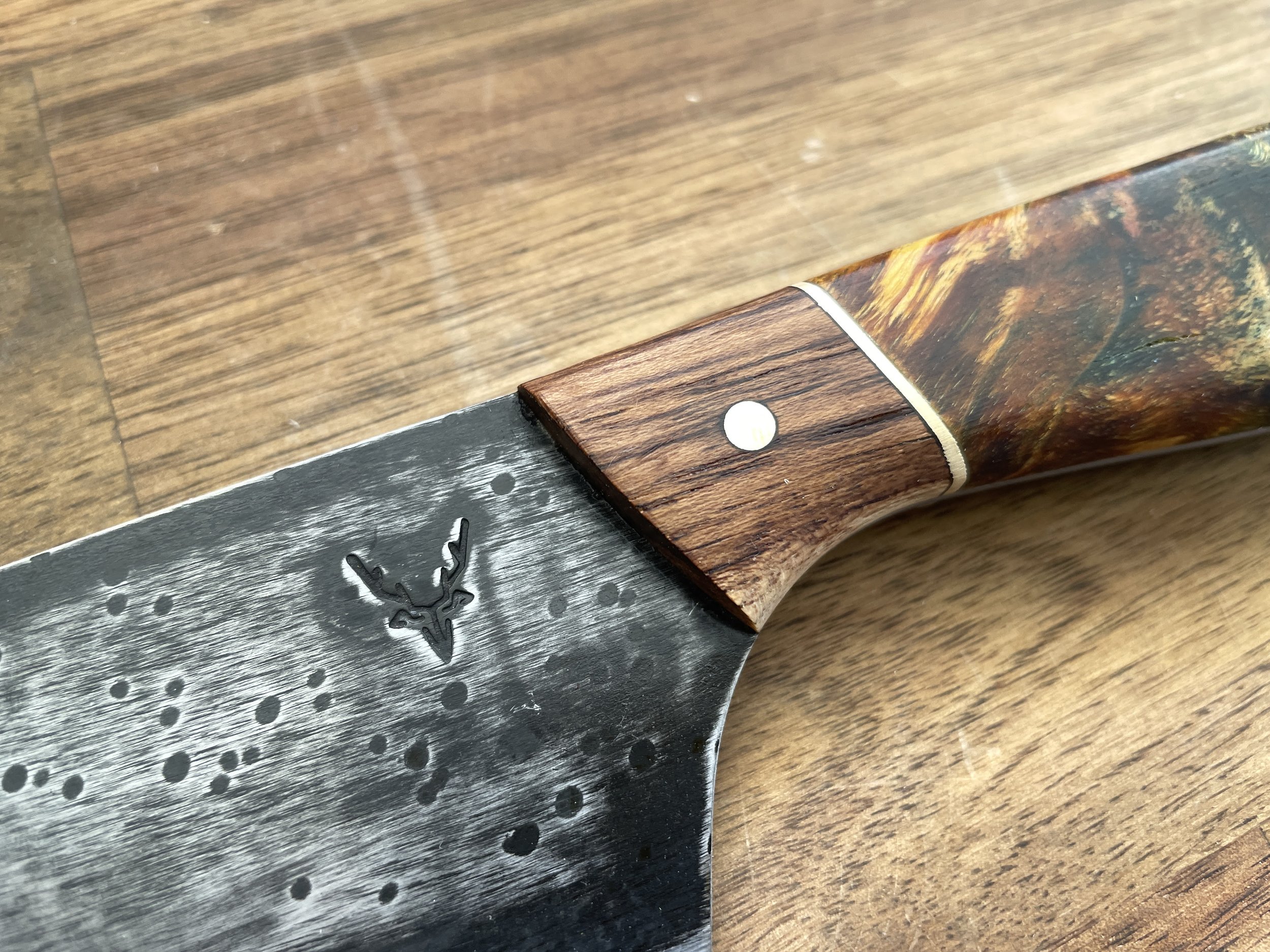 Curly Birch Chef Knife close up