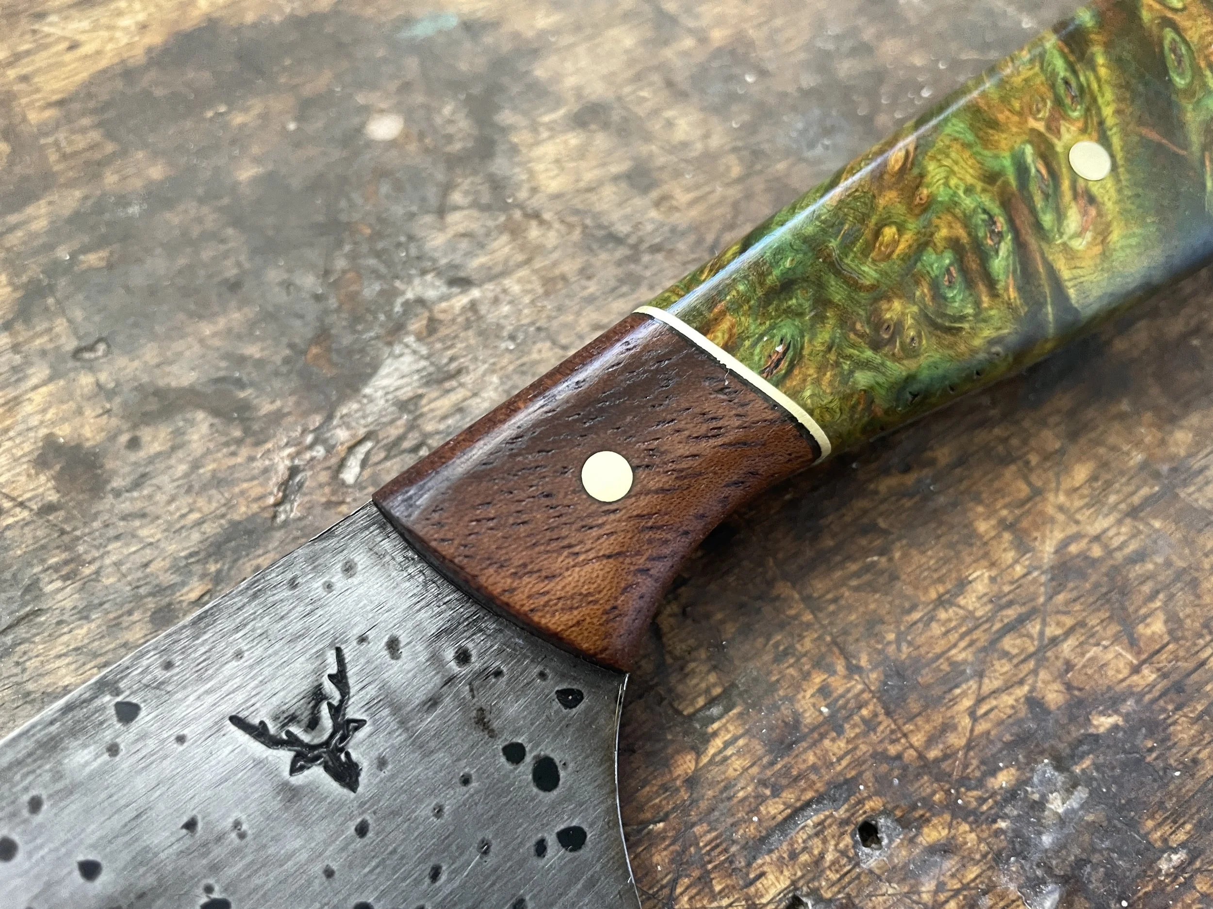 Curly Birch Chef Knife close up