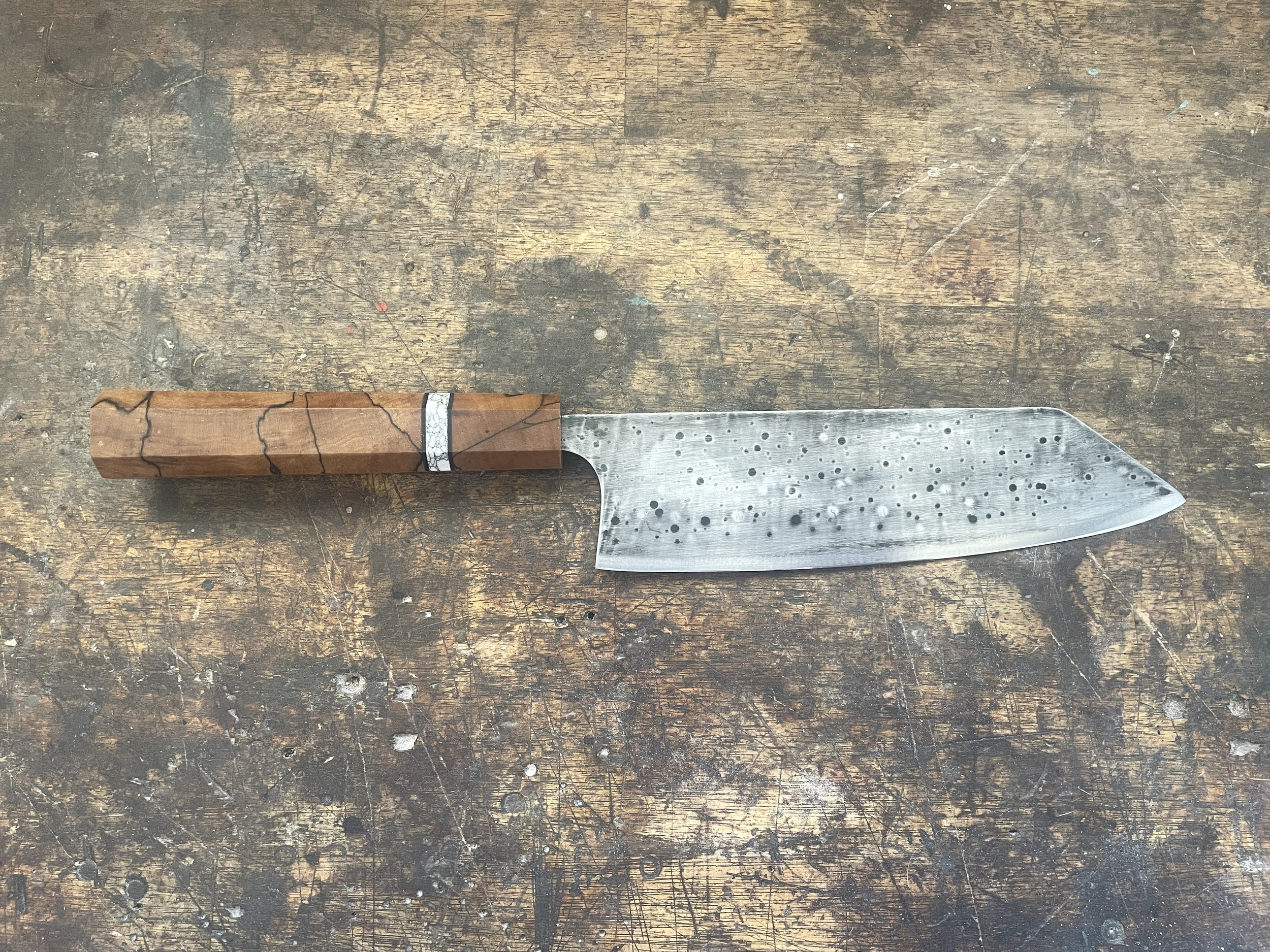 Japanese Chef Knife Spalted Birch facing right