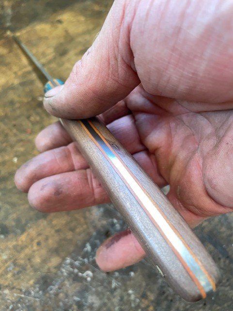 Chef Knife Rata & Curly Birch Showing G10 Scales