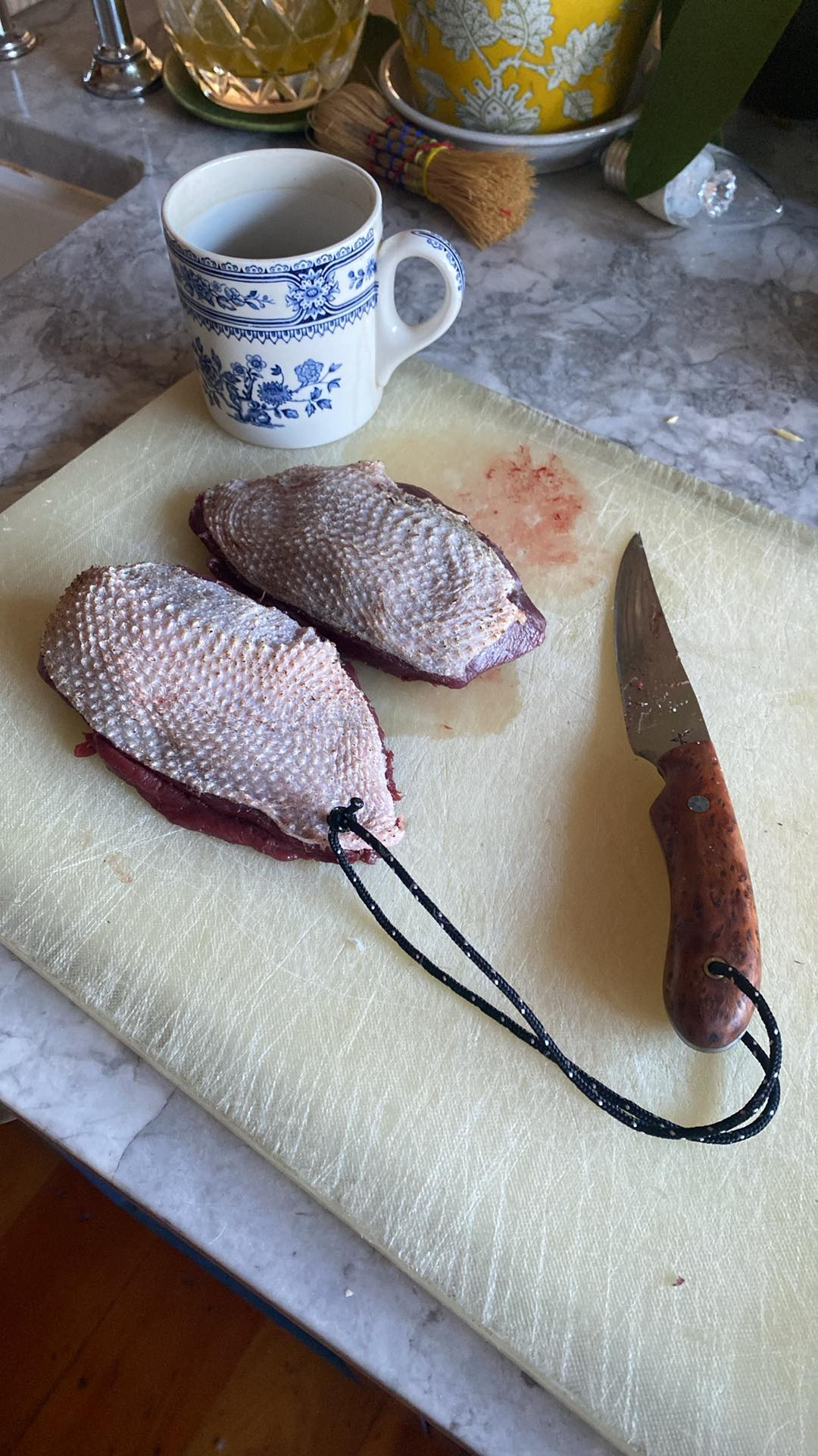 Bird & Trout knife filleting duck breasts