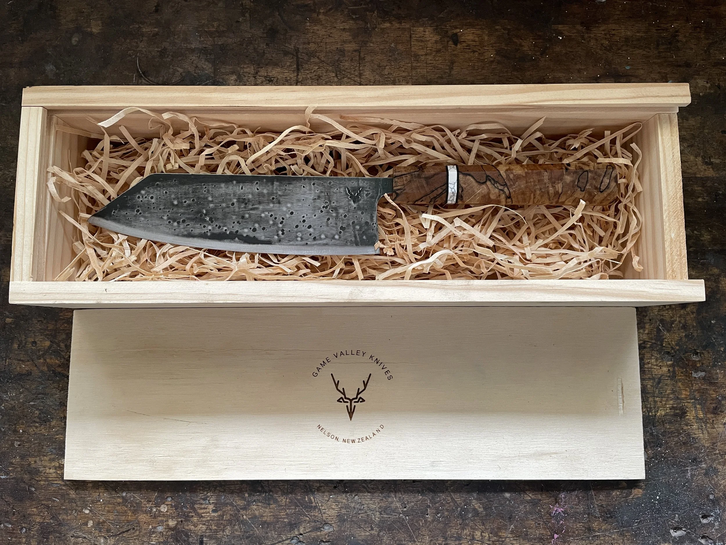 Spalted Curly Birch Japanese Chef in gift box