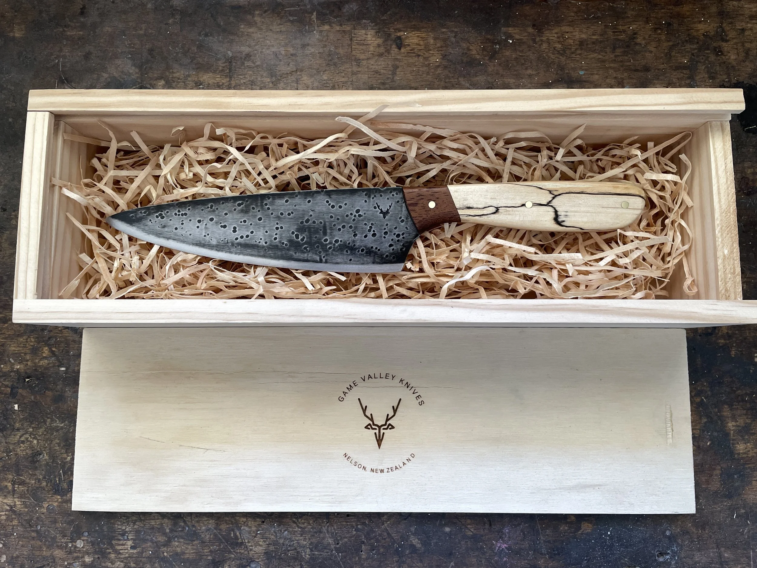 Spalted Birch 7 inch Chef Knife in gift box