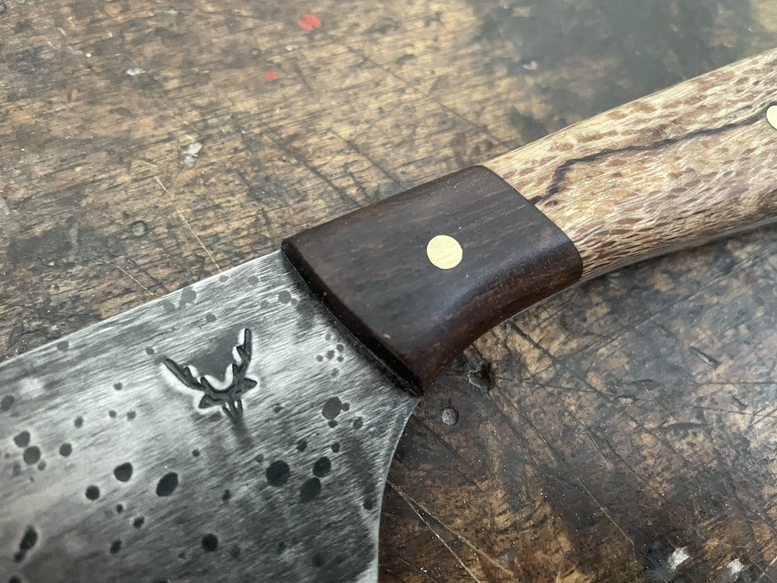 Spalted Rewarewa 6 inch Chef Knife close up