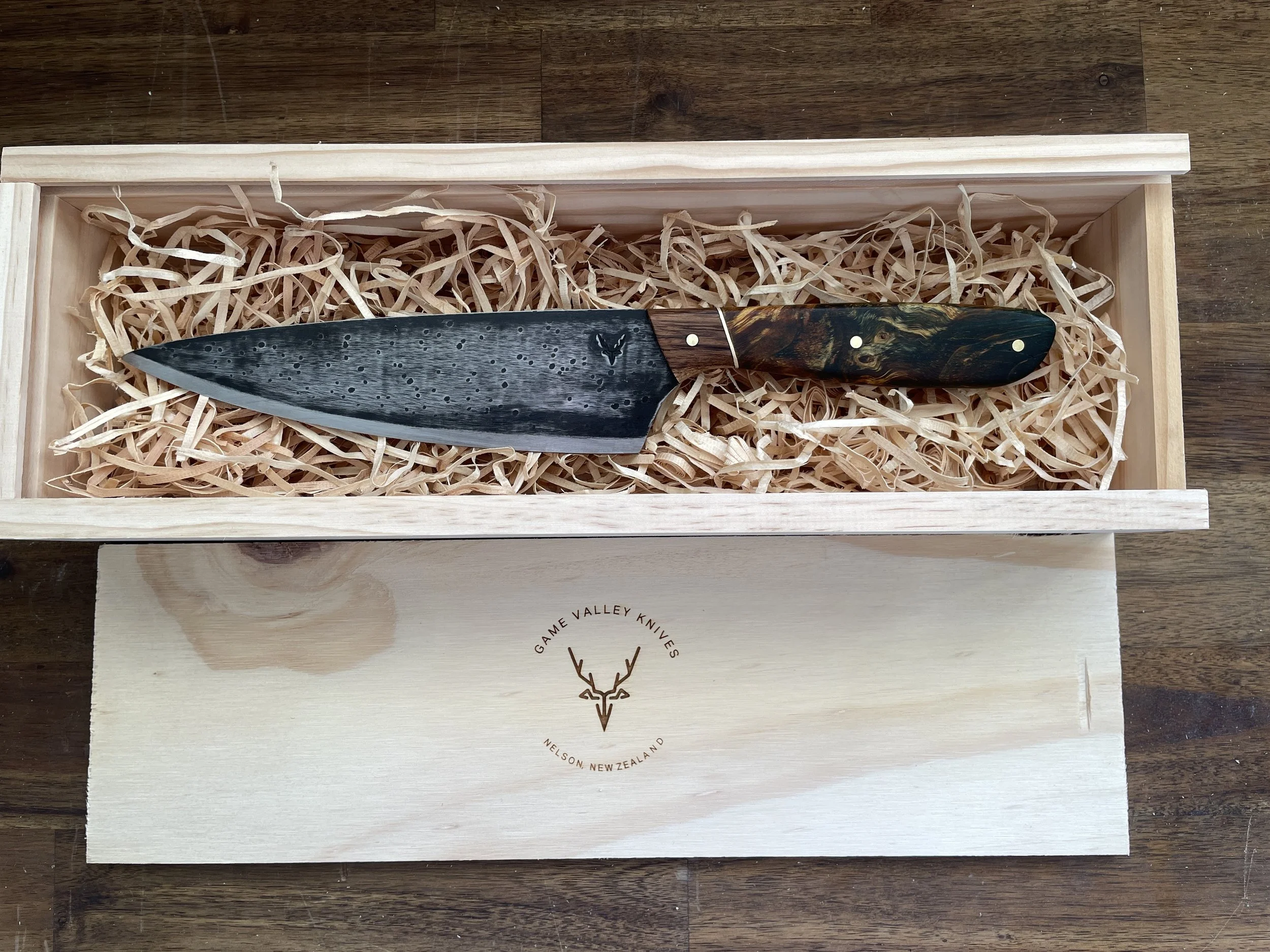Curly Birch Chef Knife in gift box