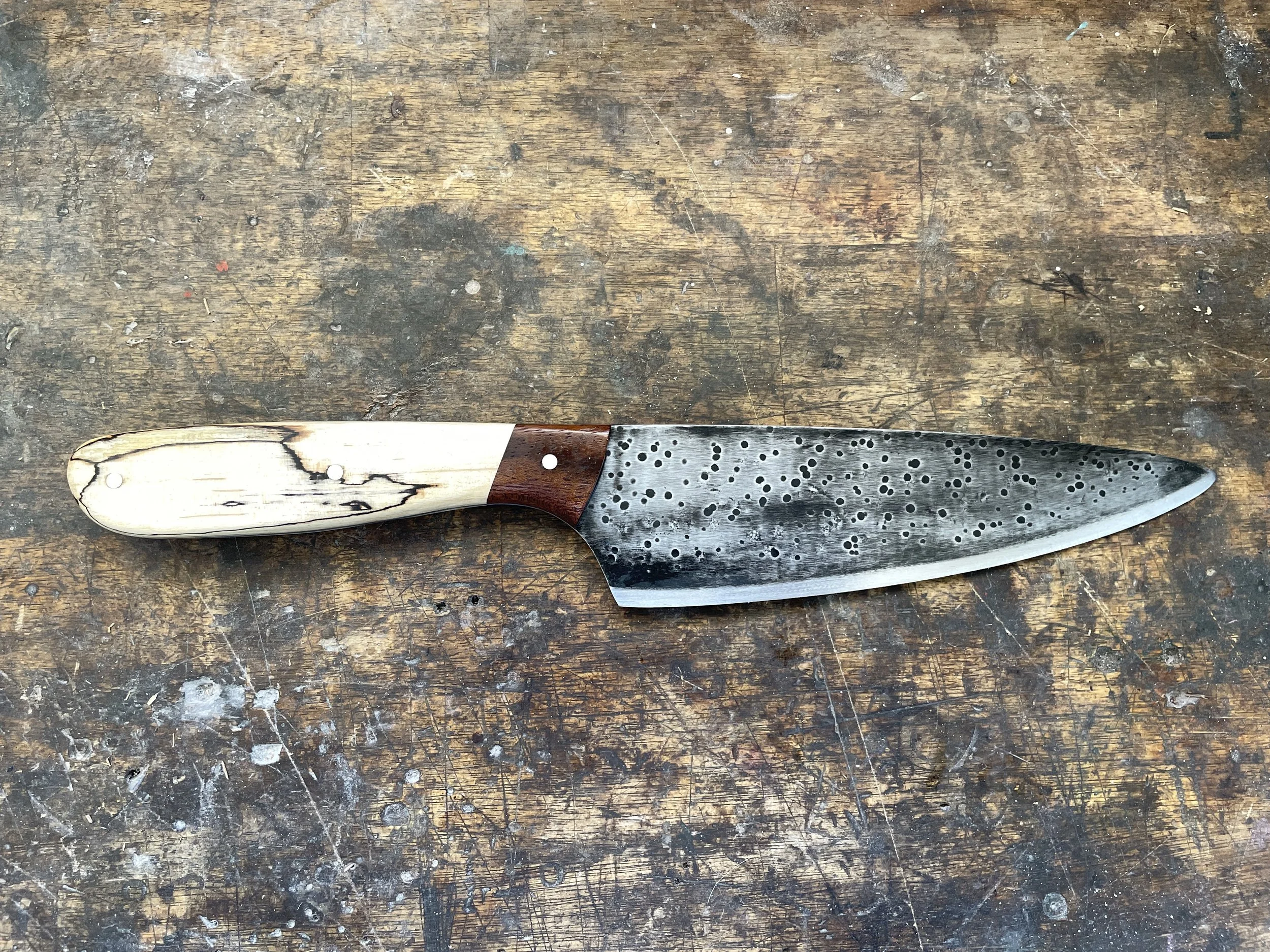Spalted Birch 7 inch Chef Knife facing right