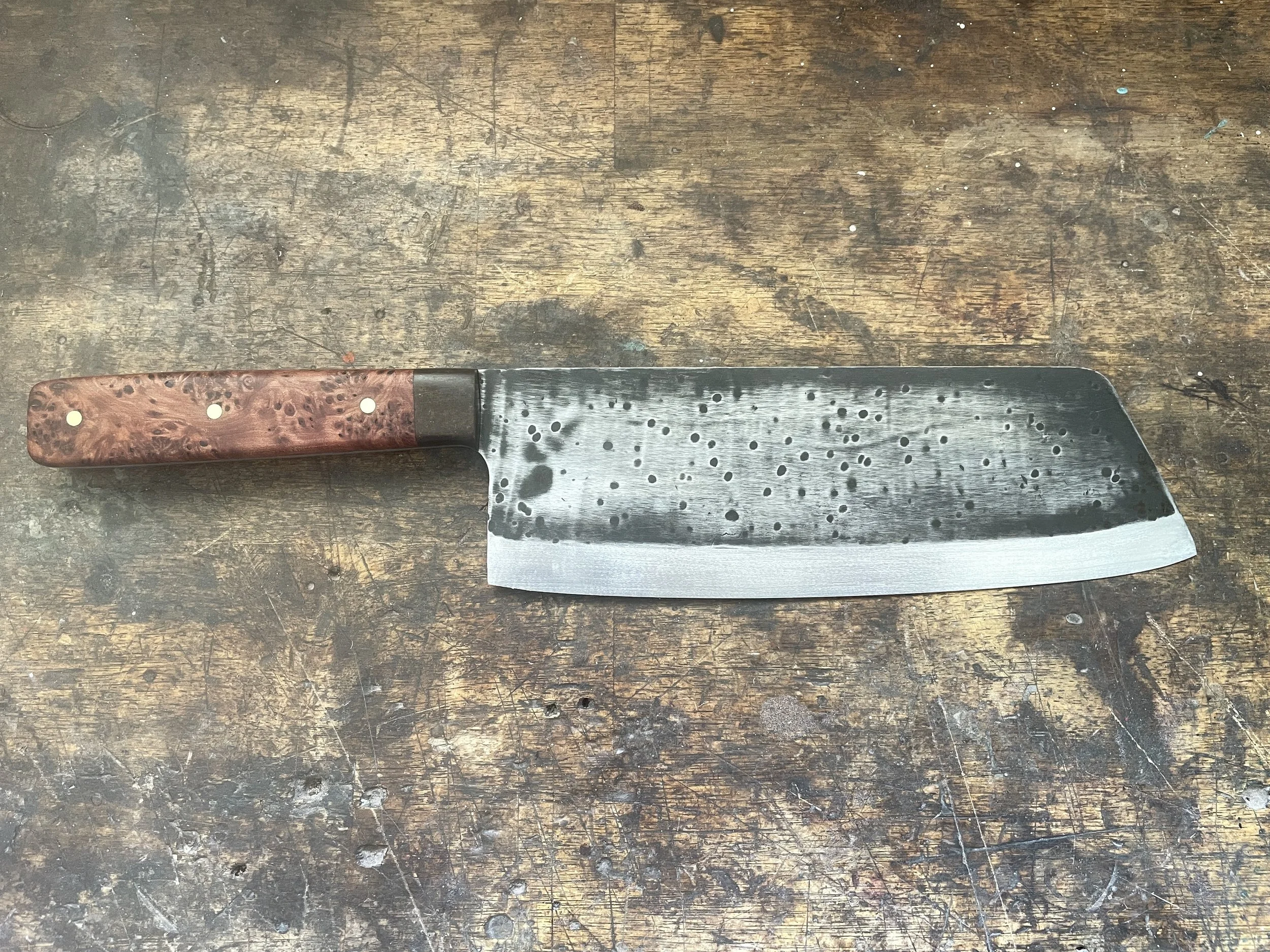 Chef Cleaver Totara Burl facing right