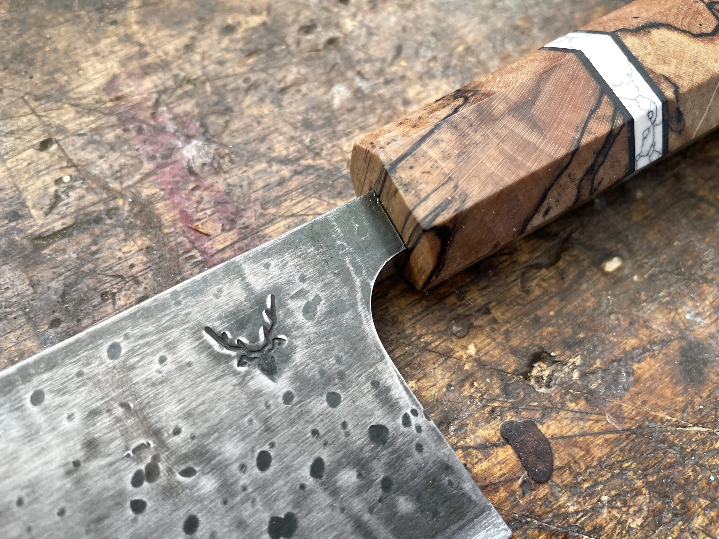 Spalted Curly Birch Japanese Chef close up