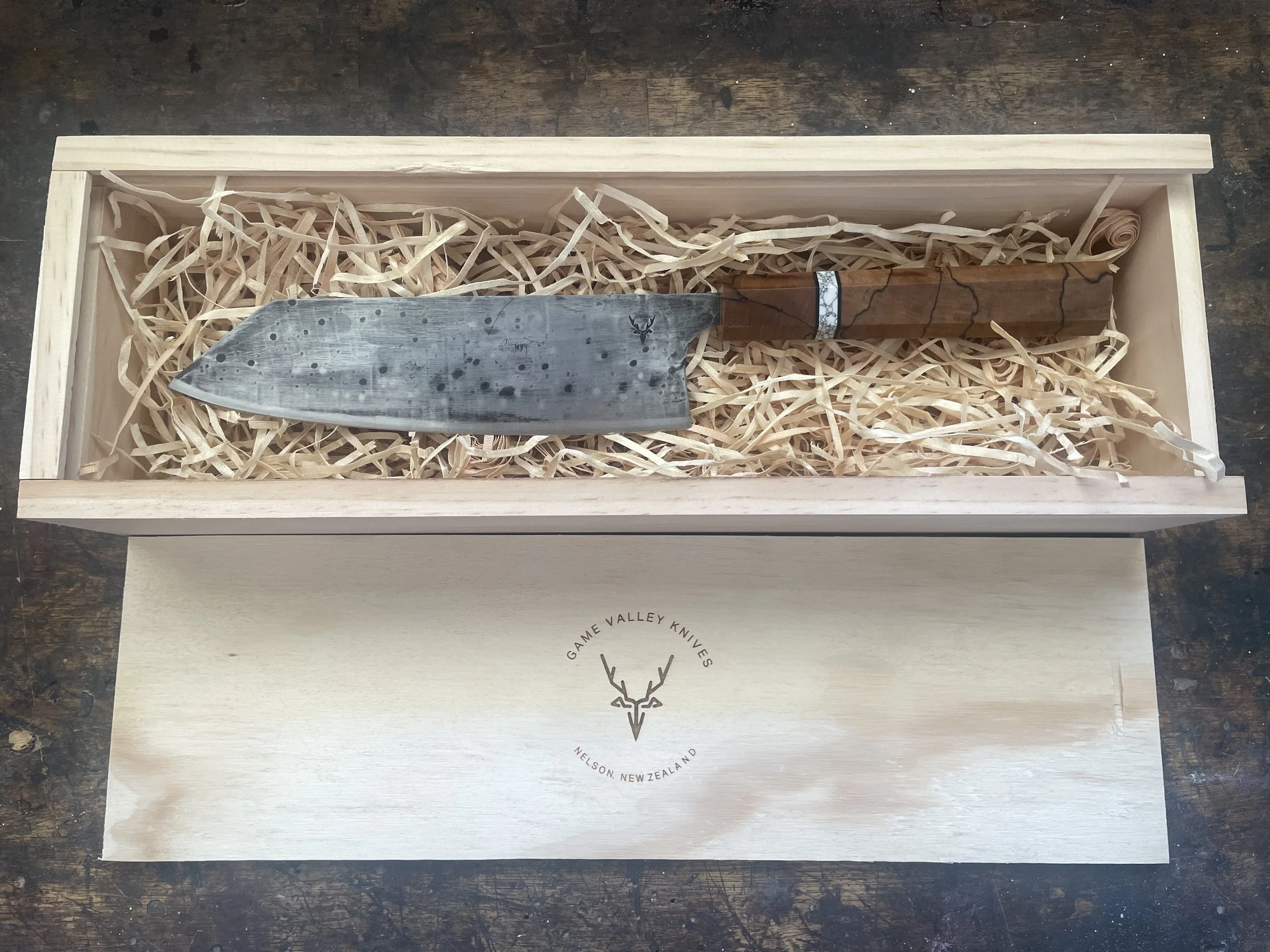 Japanese Chef Knife Spalted Birch in gift box