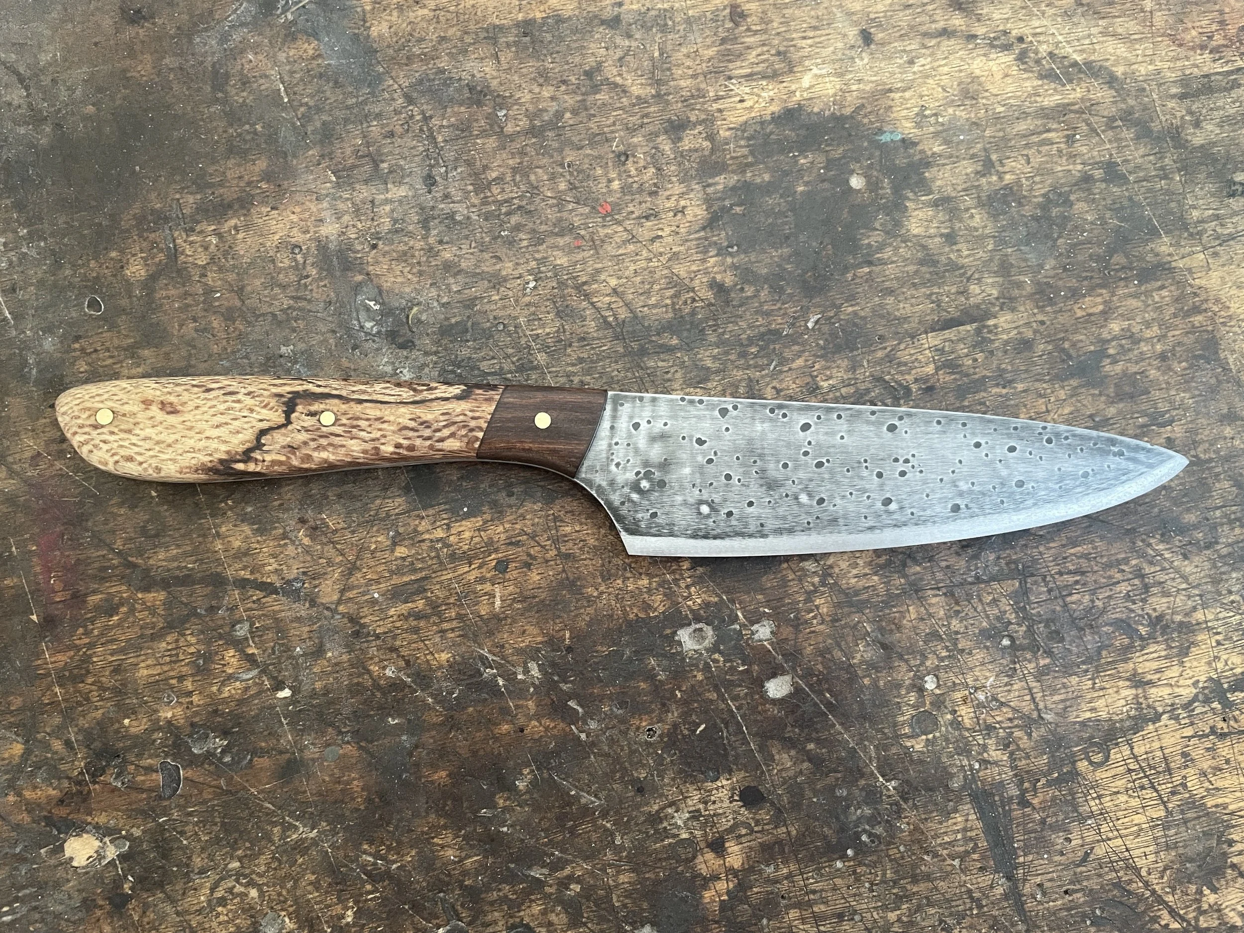 Spalted Rewarewa 6 inch Chef Knife facing right