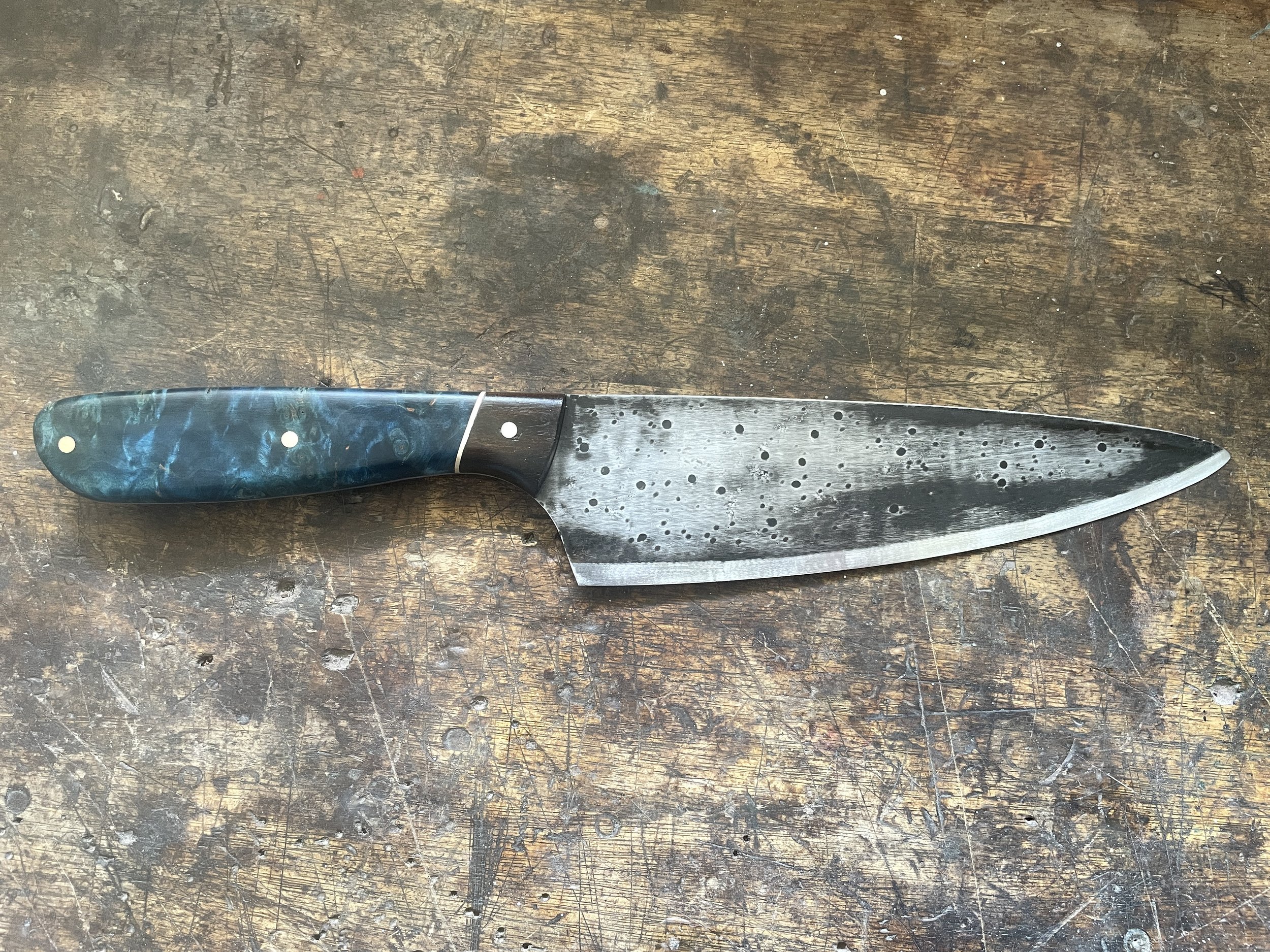 Curly Birch Chef Knife facing right