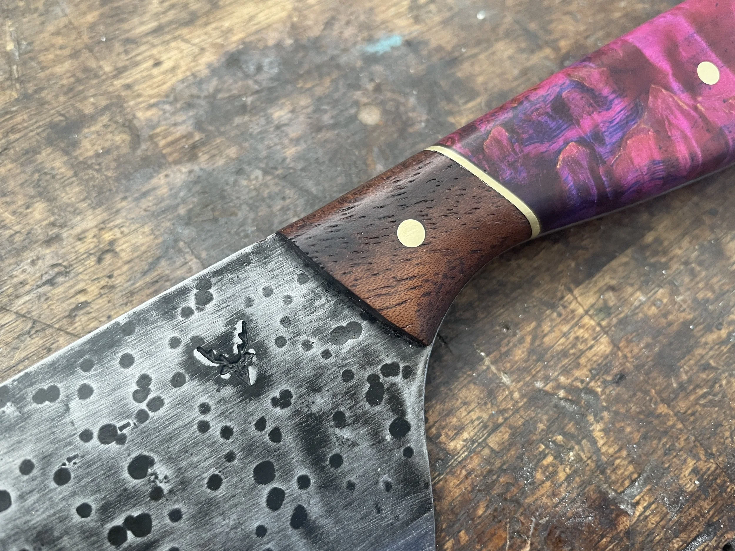 Purple Pink Chef Knife close up