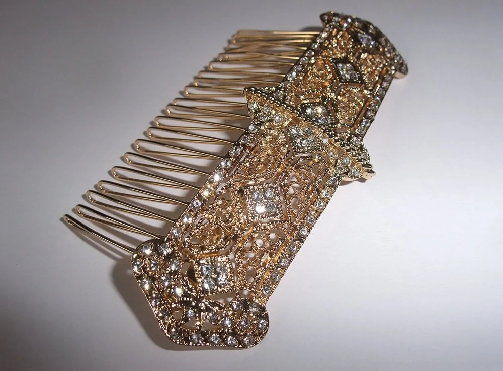 Art Deco styled gold wedding hair comb filigree Edwardian  display picture 1
