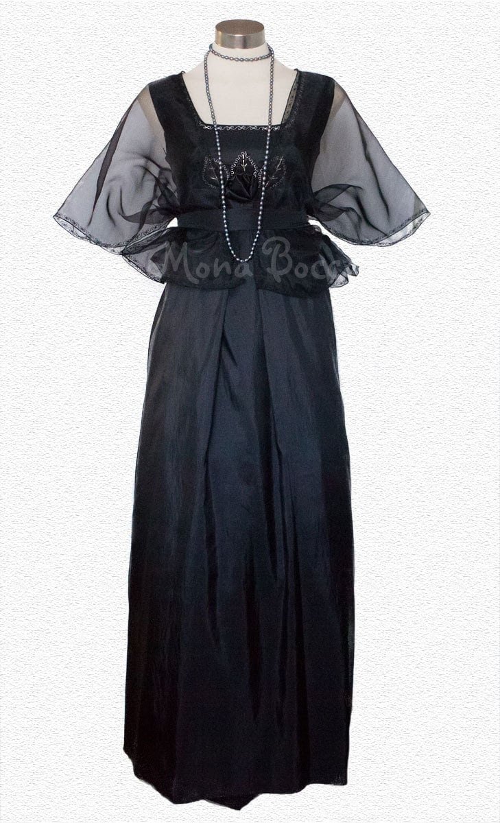 Black plus size Edwardian dress. Evening black dress with bolero