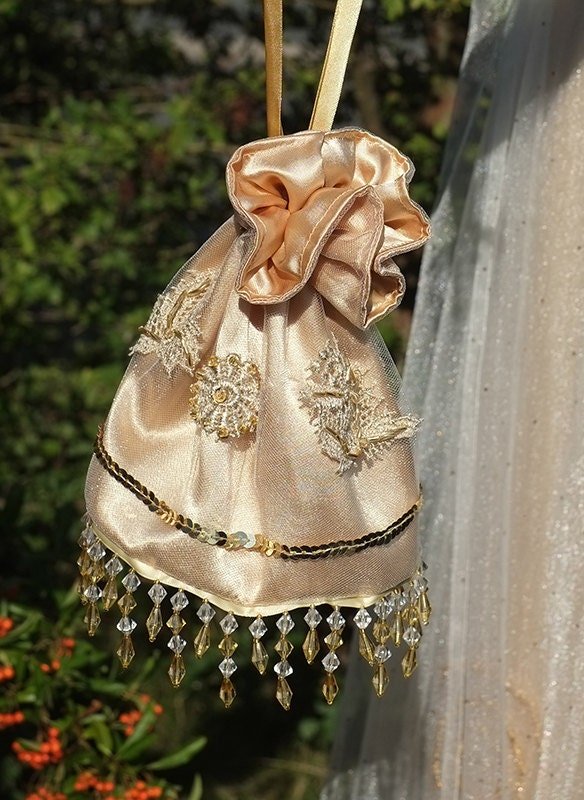 Ivory Wedding Dress Satin fabric W Train bridal gown W bride purse, Size 12  | eBay