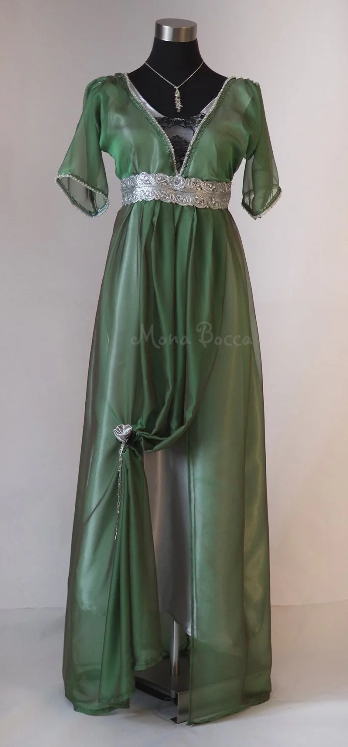 green emerald velvet dress Green Satin Floor Length See-Through Ball Gown, Elegant High Neck Formal Evening Dress US 14 / Green