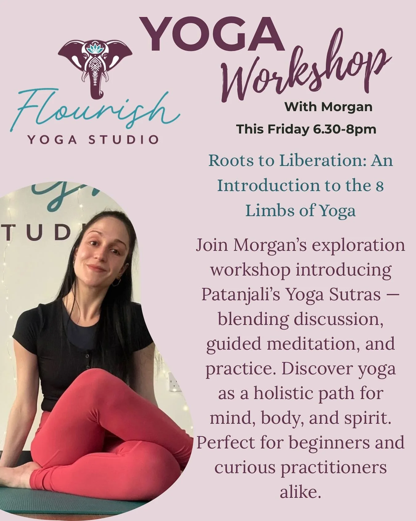This Friday 6.40-8pm Join Morgan & 🕉️ Discover the Roots of Yoga 🌿
Join us for a workshop exploring Patanjali’s Yoga Sutras and the 8 Limbs of Yoga — a journey beyond the poses into the true essence of yoga. 🧘‍♀️
✨ In this se