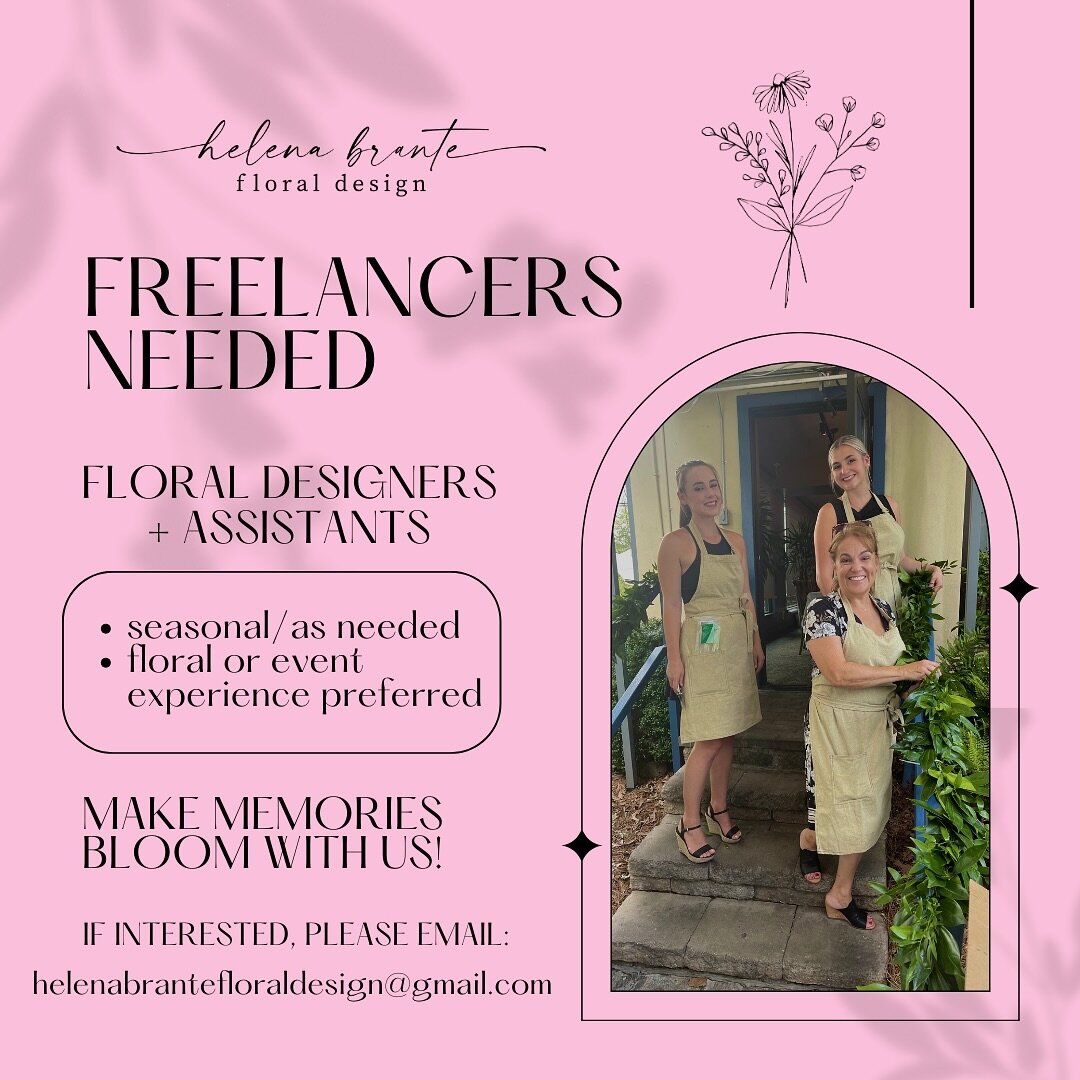 HB Floral Design is looking for some new freelance team members for our busiest year yet! I told you this was a year for growing 👀

This would be on an as-needed basis during busy event weeks/weekends starting this spring, with pay based on experien