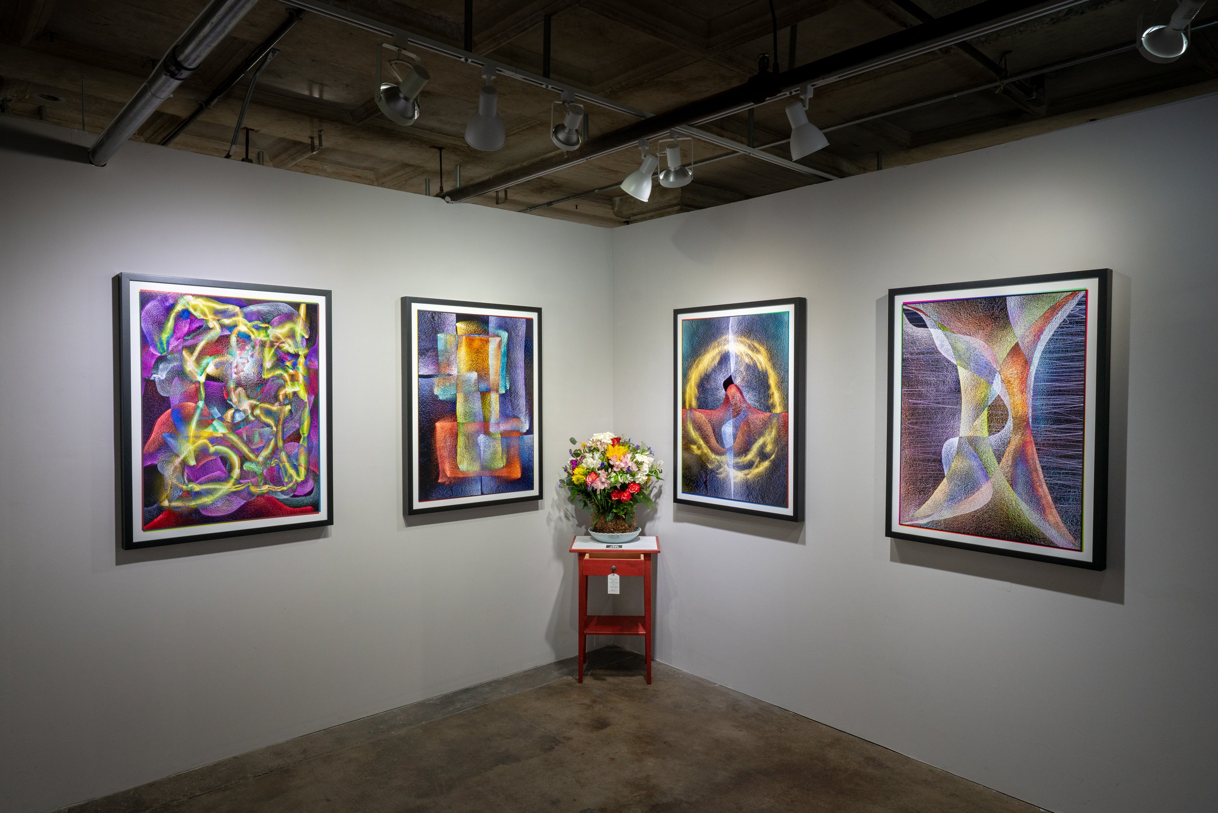 Four colorful Images of gratitude that is my release in the "Presence of Absence" exhibit