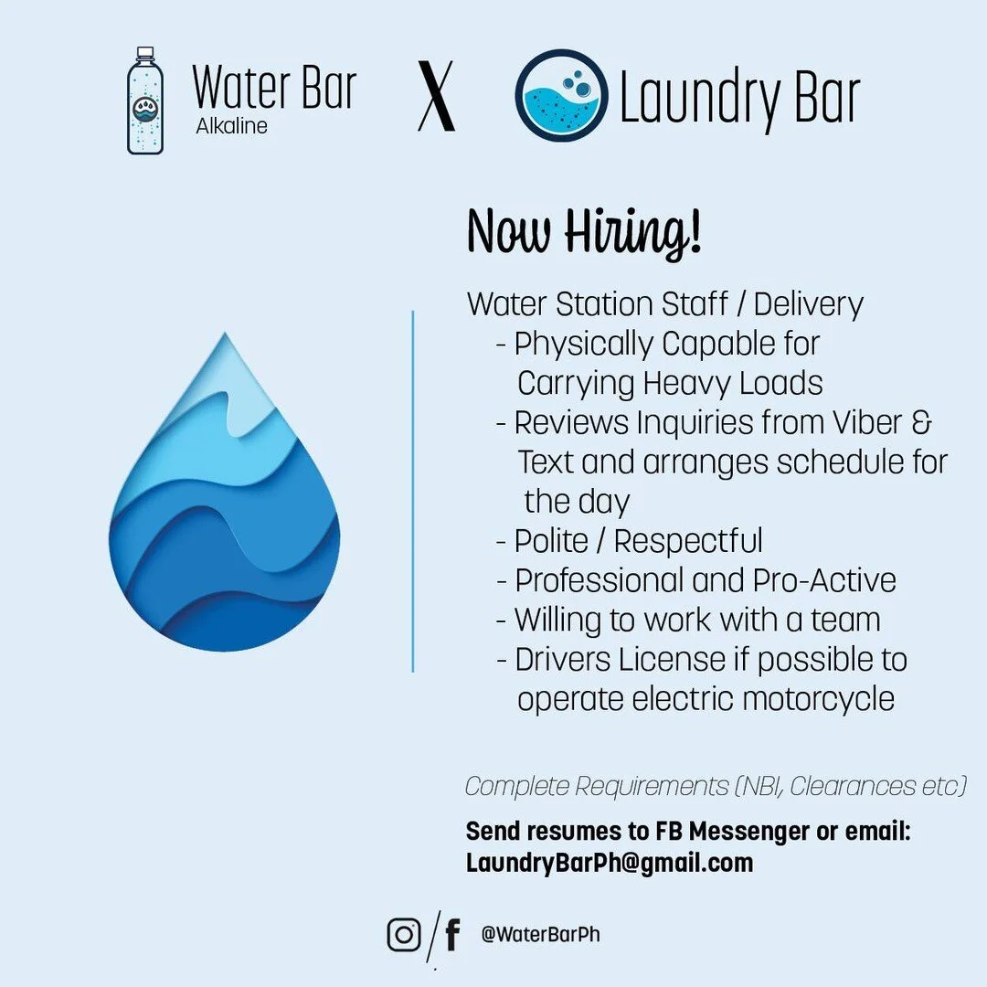 Now Hiring! Please send us your resume!  #LaundryBarPh #DirtyClothes Laundry Bar 
.
.
#laundrydelivery  #laundrypickup #laundryph #cleanclothes #laundryservice  #washclothes #laundrymanila #laundrymnl