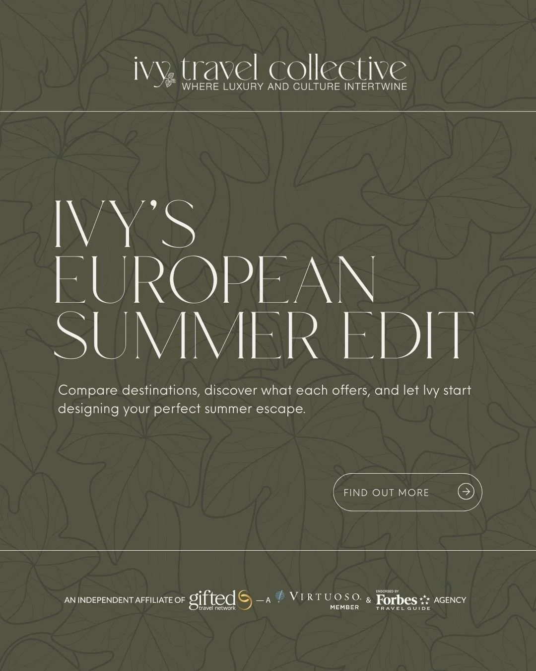The Ivy Travel Collective European Summer Edit🌿

From dramatic coastlines to iconic cities, Europe offers a summer experience for every mood. 

Think sunset dinners along the Amalfi Coast, vineyard afternoons in Bordeaux, island escapes in Greece, a