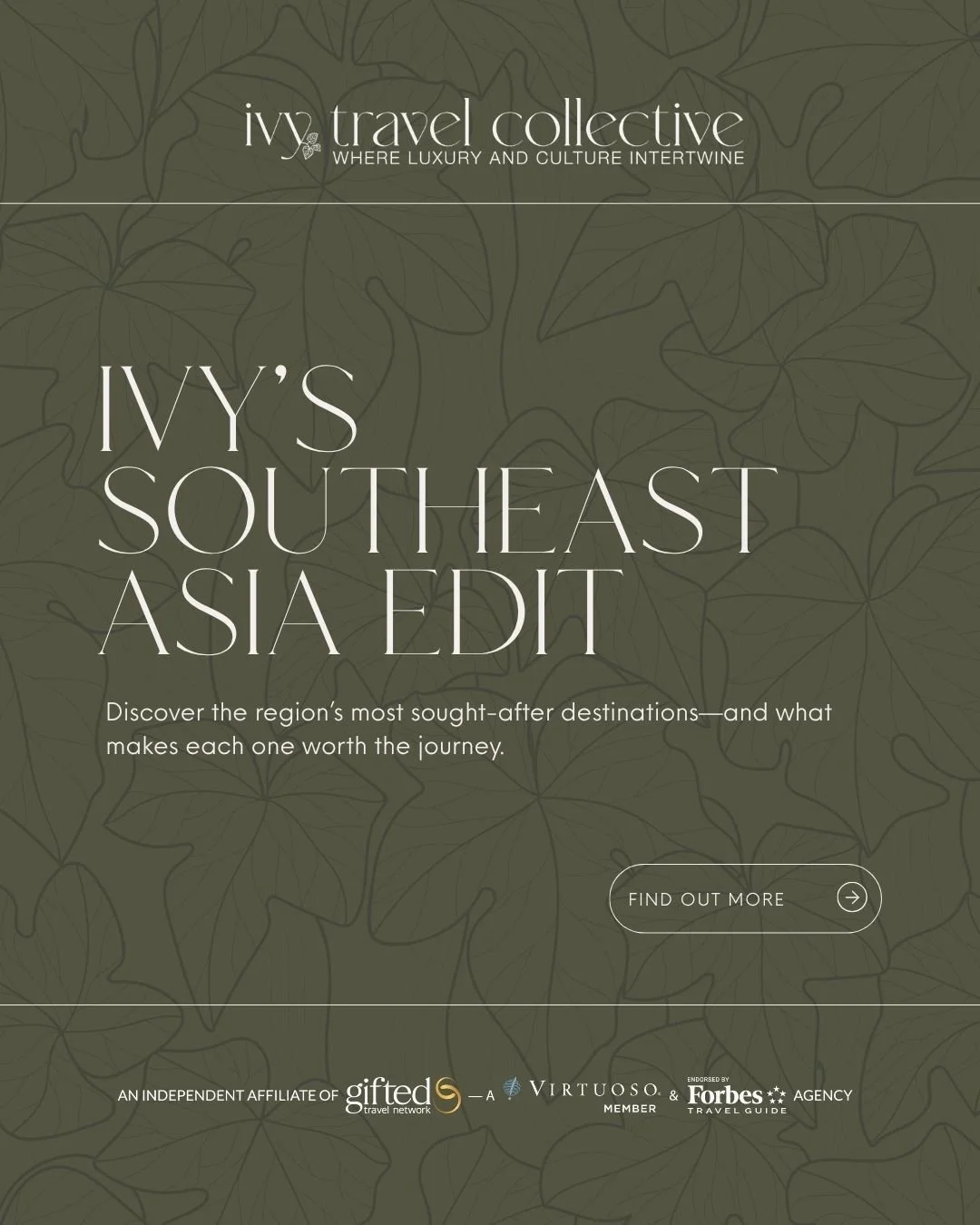 Ivy&rsquo;s Southeast Asia Edit.

From the energy of Bangkok to the quiet rhythm of Bali, the lantern-lit streets of Vietnam, and the coastal stillness of Cambodia&mdash;this is a region best experienced with intention.

Each destination offers somet