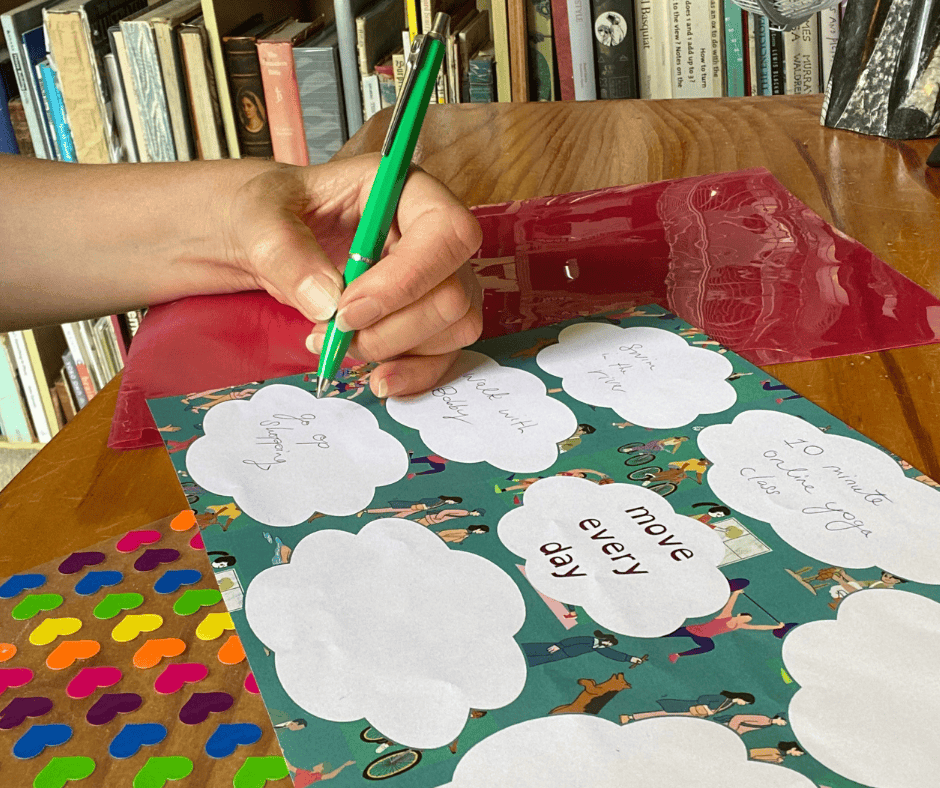 Photo of person filling in ADHD move every day downloadable worksheet