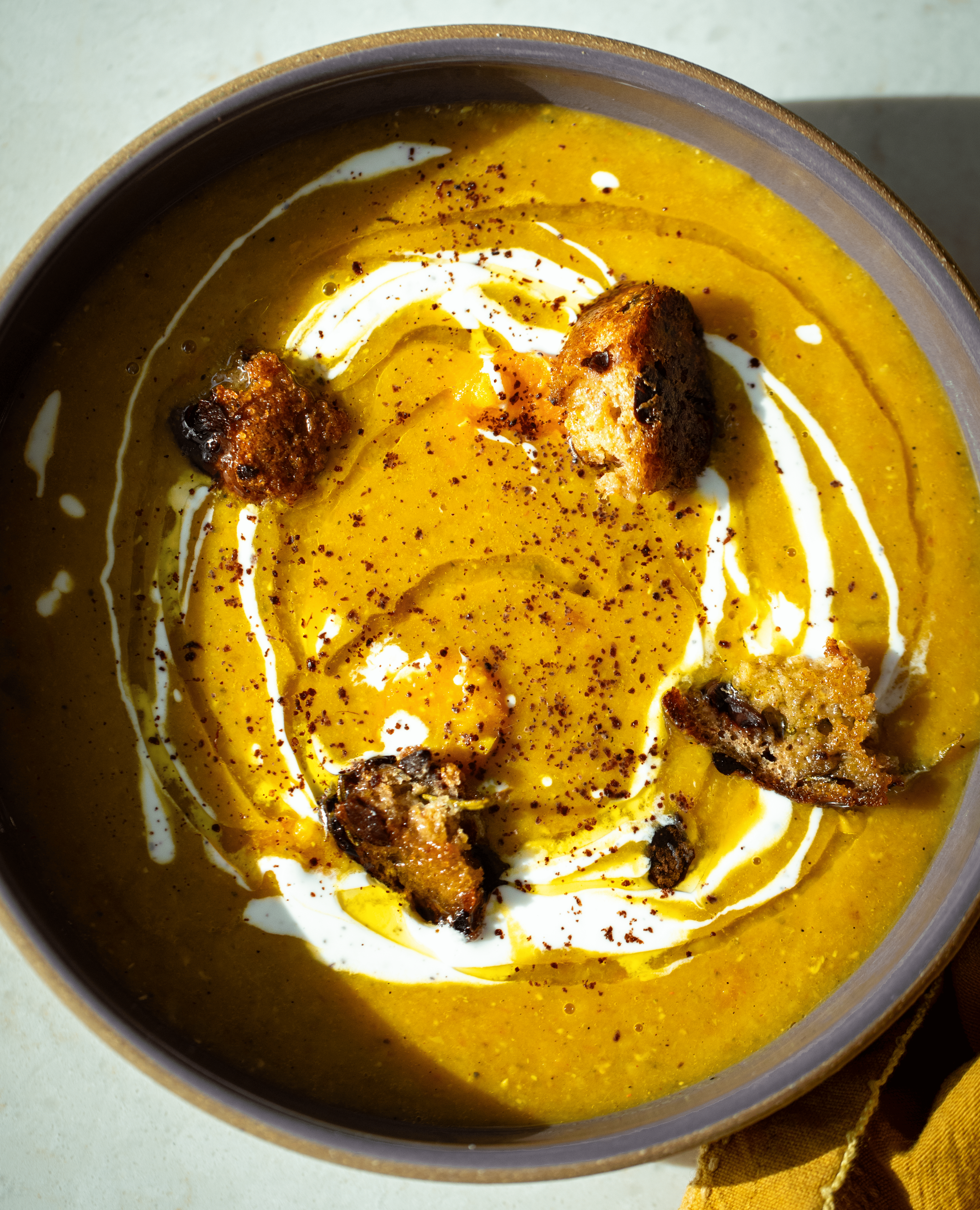 High-Protein Vegan Spiced Lentil Soup with Gluten-Free Croutons