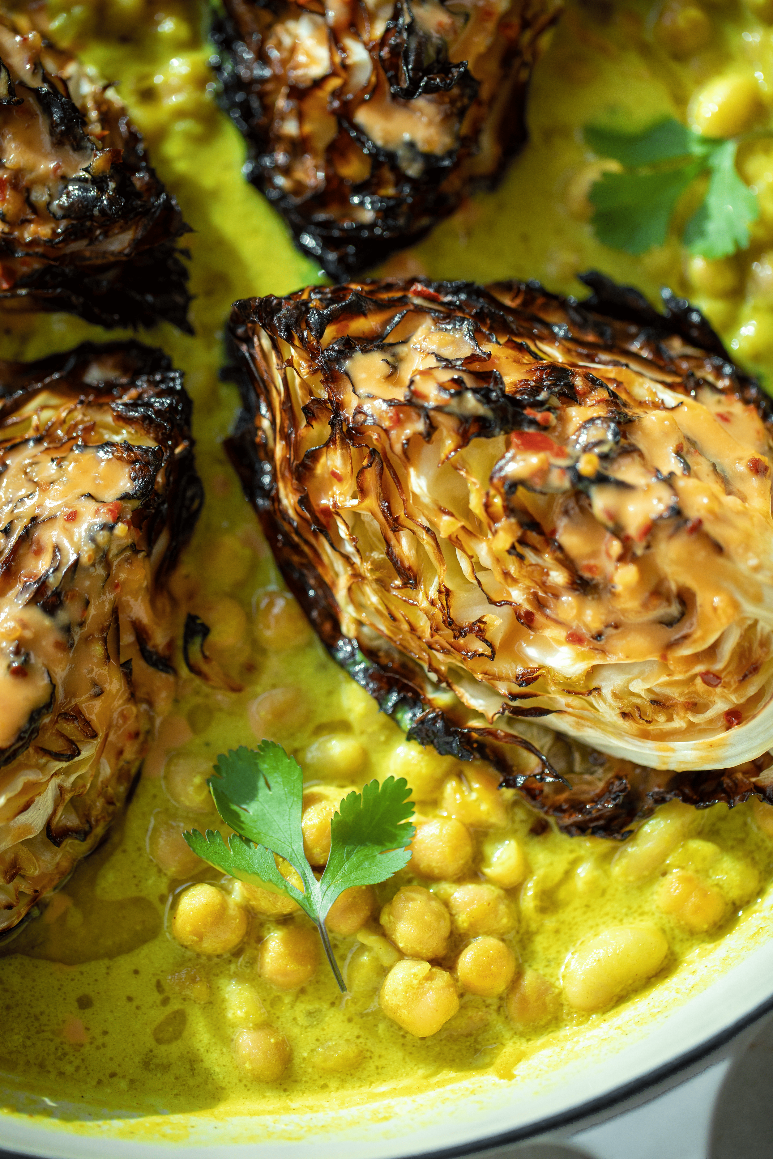 Thai-Inspired Coconut Curry with Beans, Chickpeas &amp; Roasted Cabbage