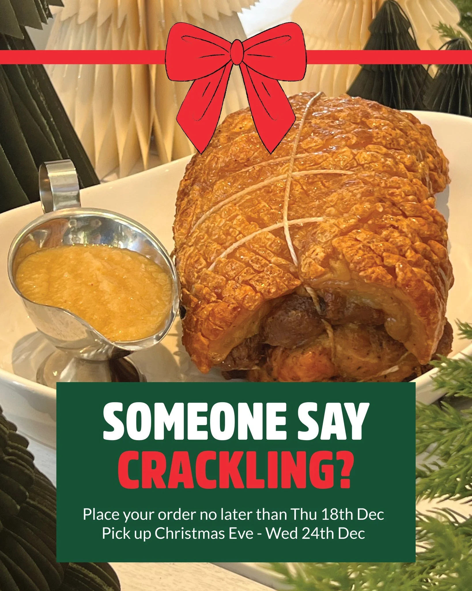 Say hello to the Christmas showpiece&hellip; our pork with perfect crackling. 

Add it to your festive feast and watch it disappear faster than Santa down a chimney.
Crispy. Juicy. Golden.

Available as part of our Christmas catering &mdash; but only