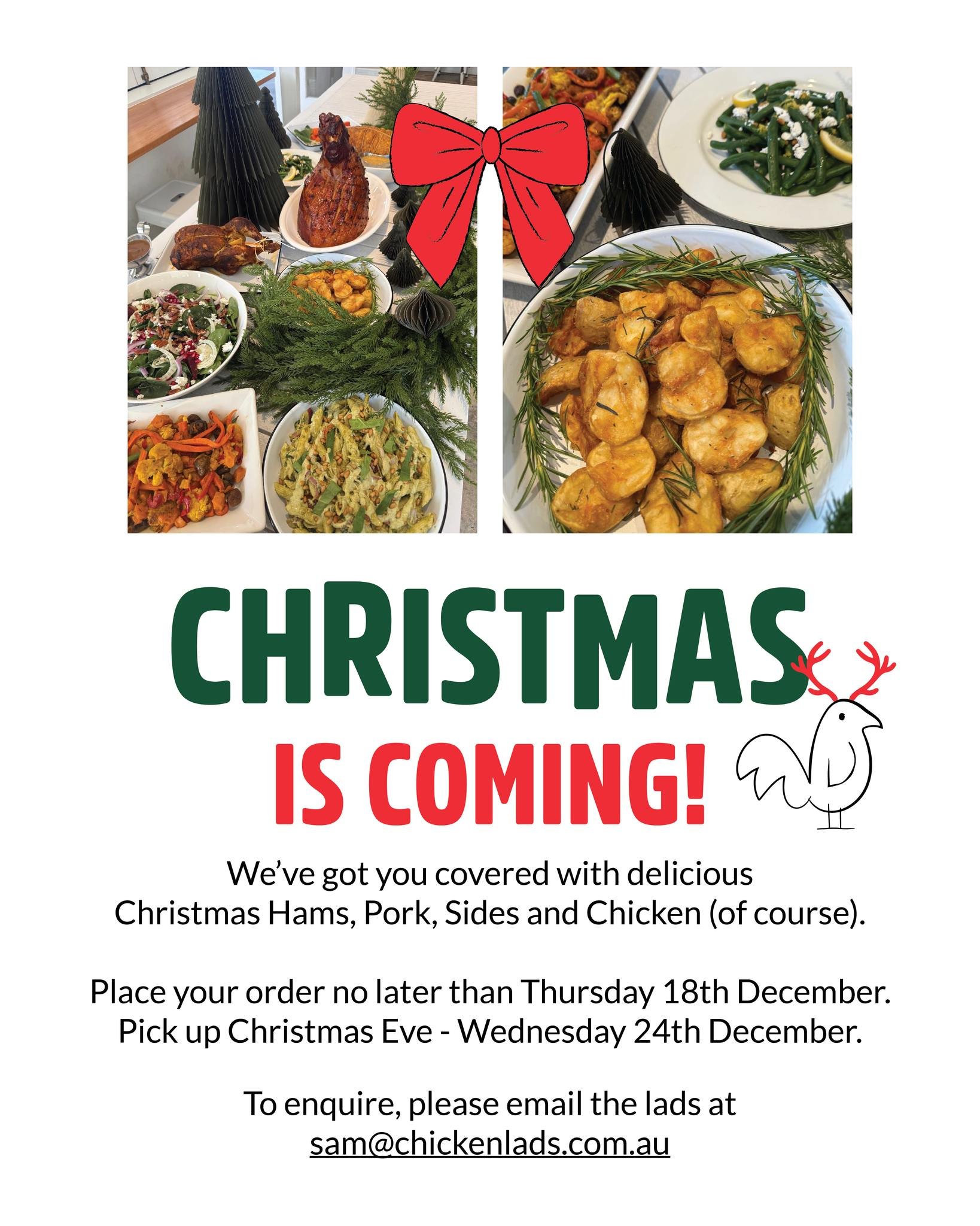 Sun&rsquo;s out, tongs down. ☀️

Let Chicken Lads handle your Christmas Day feast this year &mdash; no sweat, no stress, no burnt chooks.

🍗 Juicy chicken, burgers, and sides made fresh and ready to serve &mdash; perfect for picnics, pool parties, a