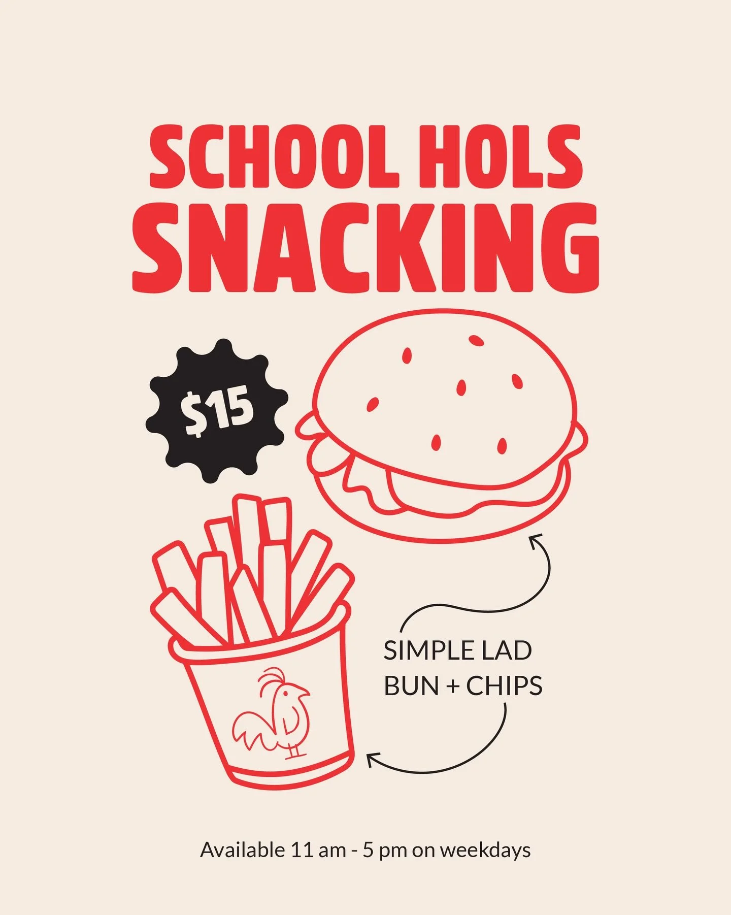Meet your new go-to: School Hols Snacking 🍔🔥
A Simple Lad Burger + chips for just $15.

Crispy panko chicken, melty cheese, fresh crunch, and our signature mayo&hellip; all stacked in a soft milk bun.

⏰ Weekdays | 11am&ndash;5pm
📍 Chicken Lads Ha