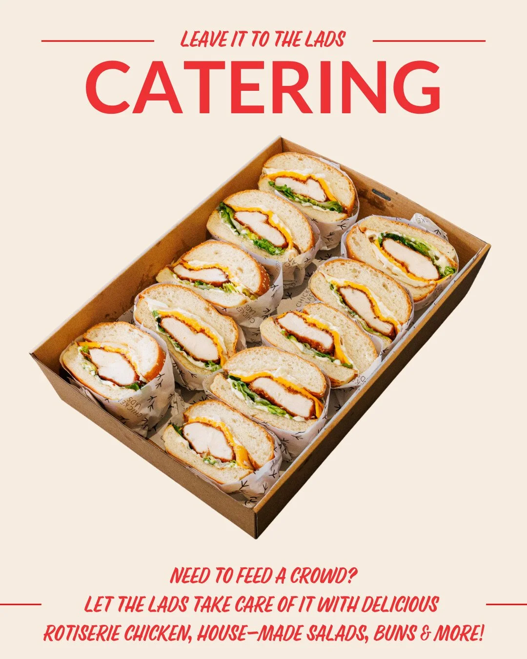 Catering made easy. 

Leave it to the Lads and let everyone else do the talking about the food. 🐓