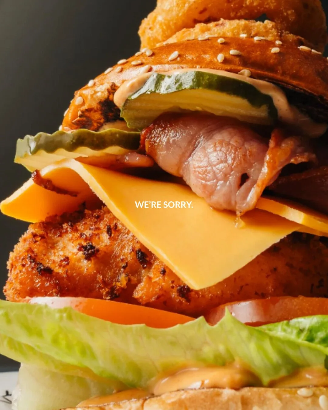 That's a lie; we're not sorry at all. Swipe through and try telling us you're not thinking about a burger right now.

The good news is you don't have to just think about it. We're open, and the Lads Stacked is ready to be demolished.