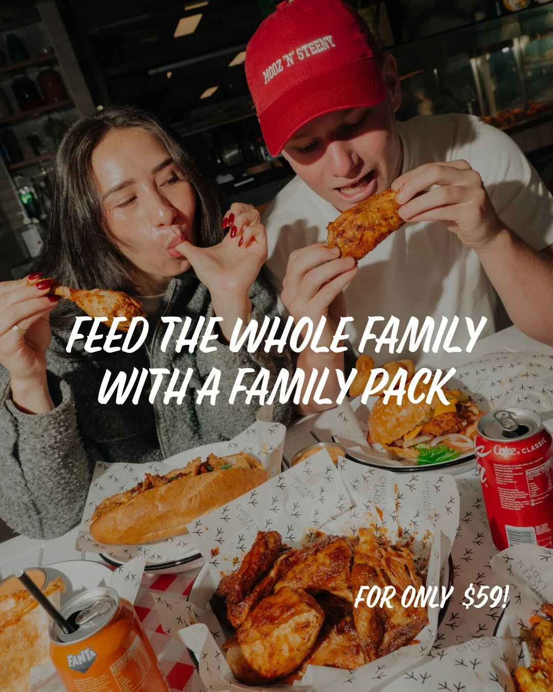 Feed the whole crew for $59!

Order the Family Pack in-store or online and leave it to the lads to cook. 🤝