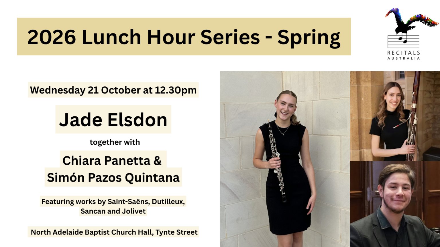 Jade Elsdon, Chiara Panetta & Simón Pazos Quintana // Recitals Australia