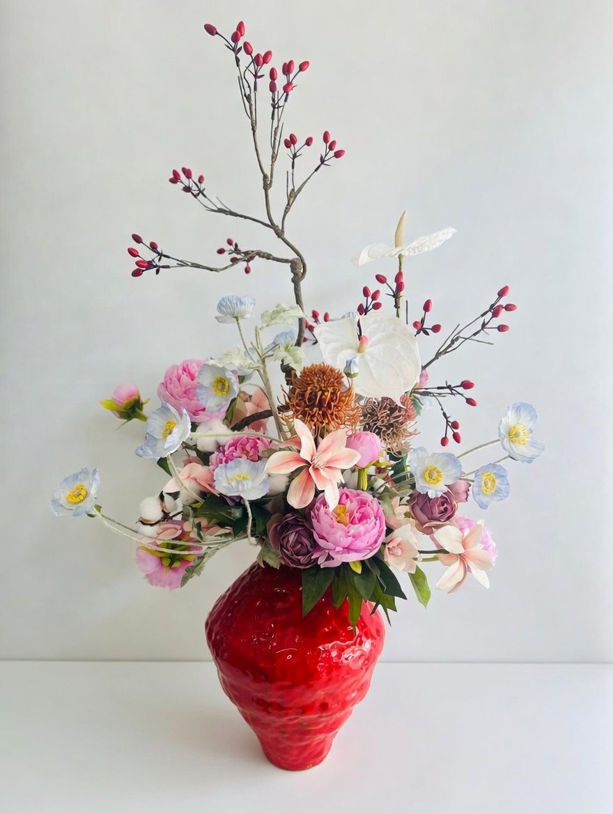 Bespoke 1/1 Edition - Radiant Red (Silk Flowers with Curated Vase)