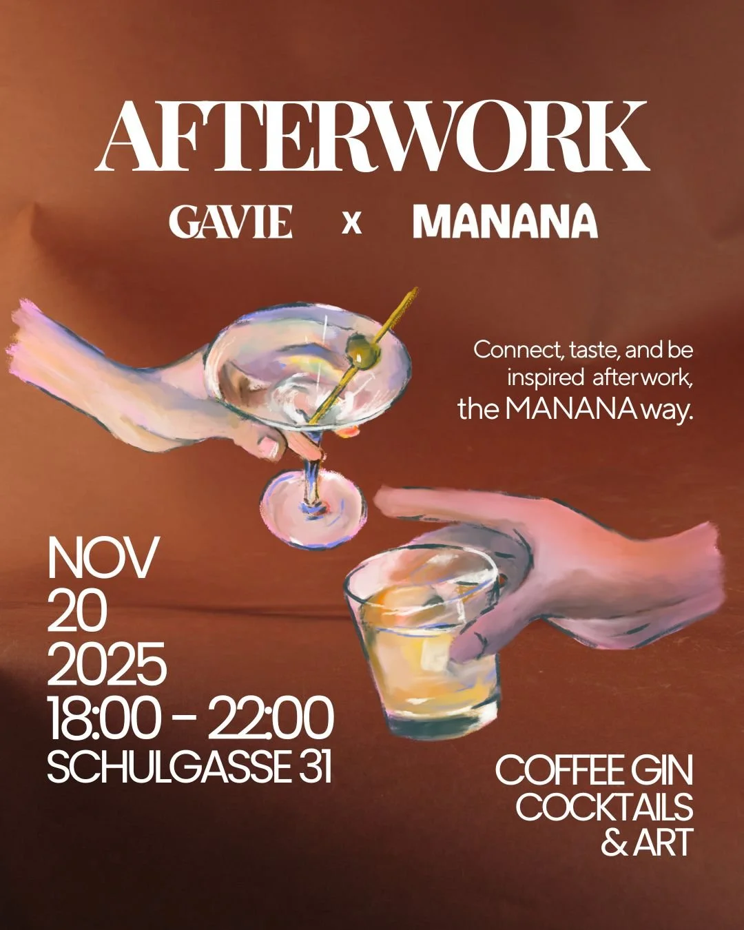 GAVIE X MANANA afterwork event in Vienna with coffee gin cocktails, art, and tasting. 
