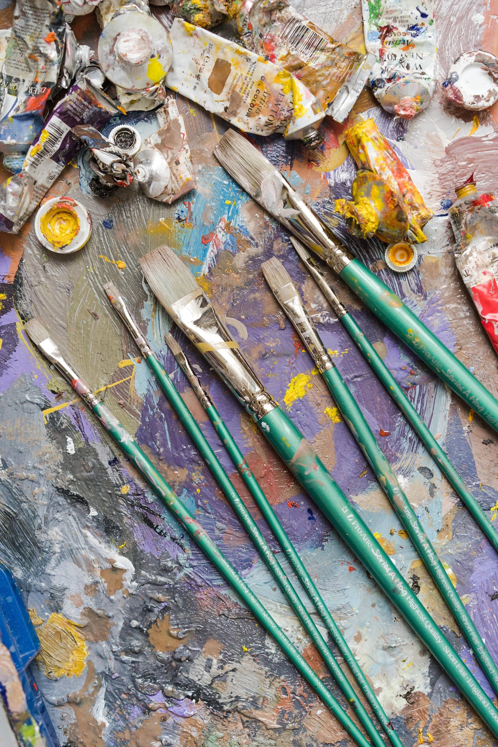 ProArte paint brushes photographed in artist studio