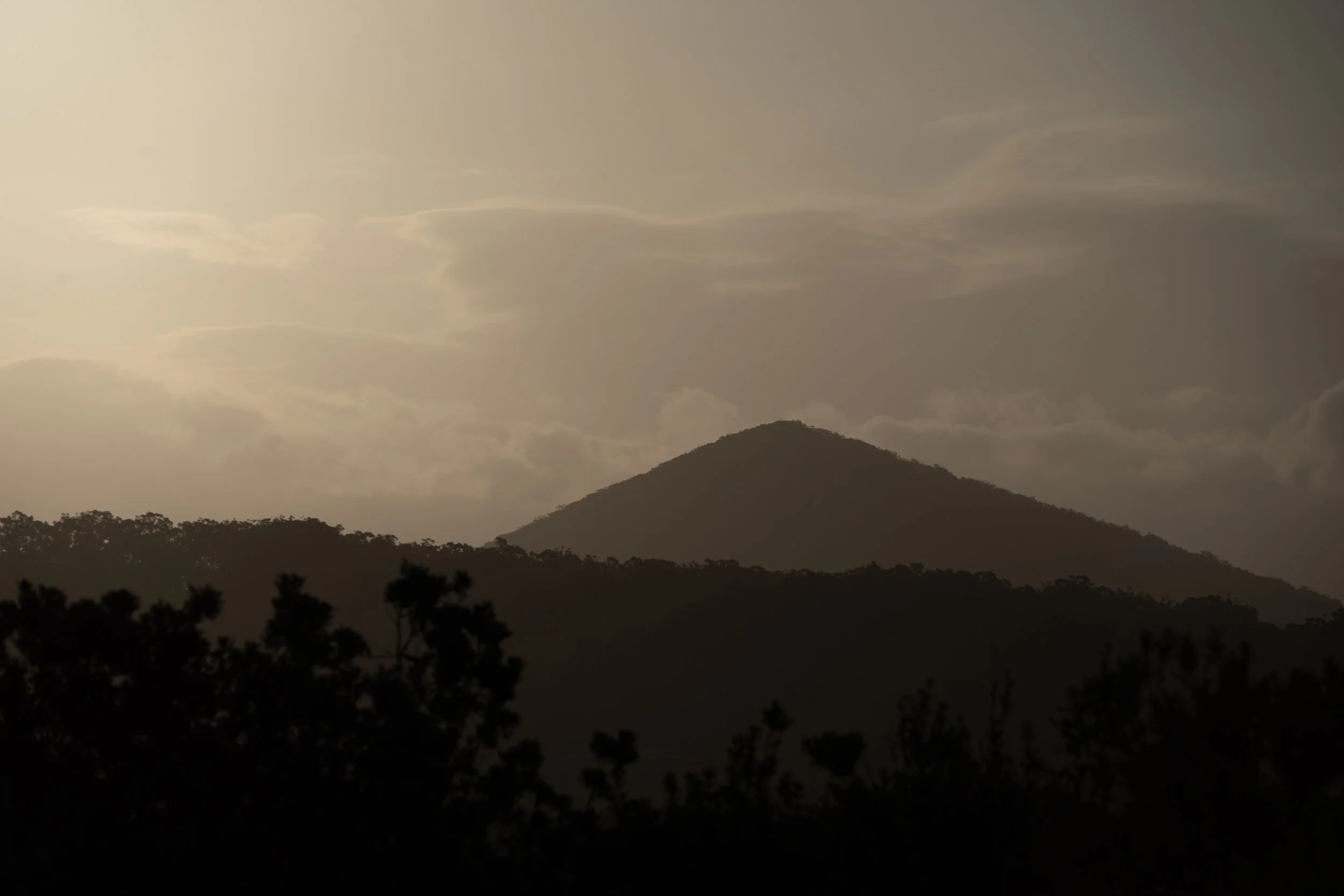 The view of Clarence Peak at sunset, Boketto Brooms Head is located right at the base.