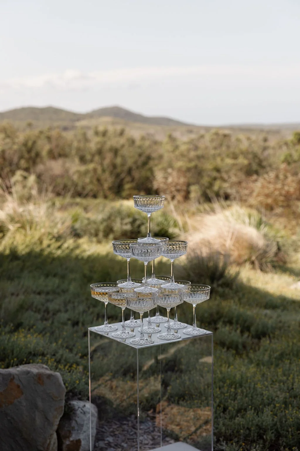 Champagne tower at wedding brooms head NSW