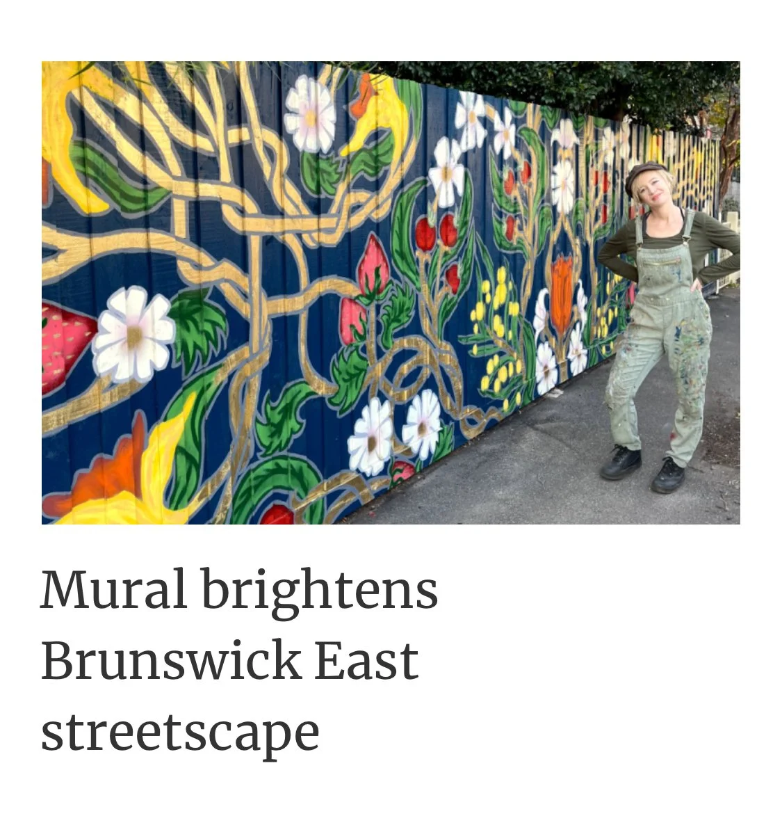Large fence mural in Brunswick East, Victoria, Australia. May 2024. Feature article in the Brunswick Voice. 