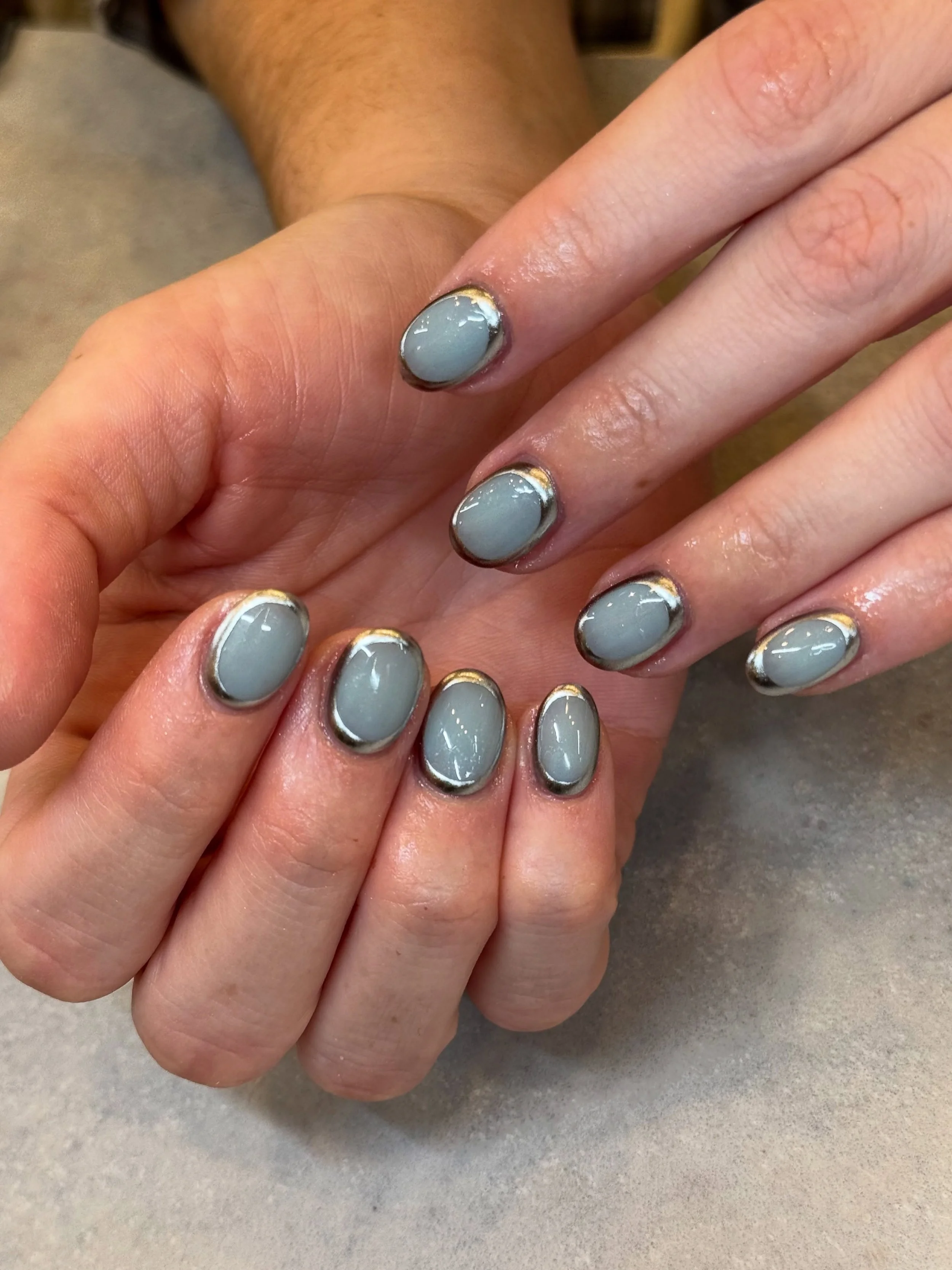 Pastel blue with silver chrome on short nails!

Nails by Standard Artist, Kylie. 🩵

#biab #shortnails #chromenails #bluenails #gelnailart biab, chrome nails, short nails, blue nails, builder gel, shellac, gel nail polish, Sydney nail salon, beauty c