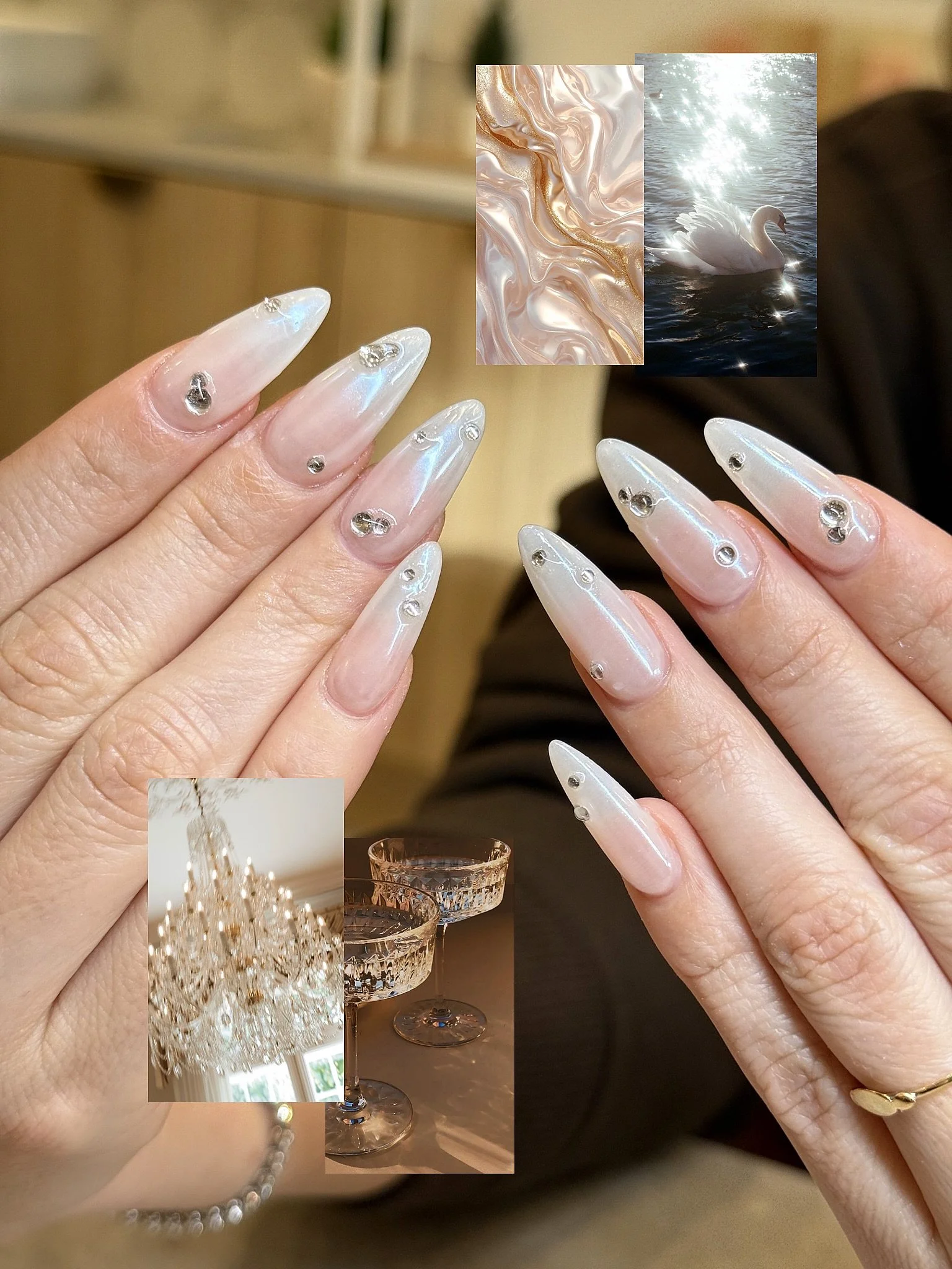 White ombre chrome nails with a little dazzle. 🤍

We love intricate nail art but we also love the simpler nails too!

Nails by Master Artist, Mia. 🪽

#chromenails #ombrenails #glazeddonutnails #whitenails #nailgems nail charms, nail gems, ombre nai