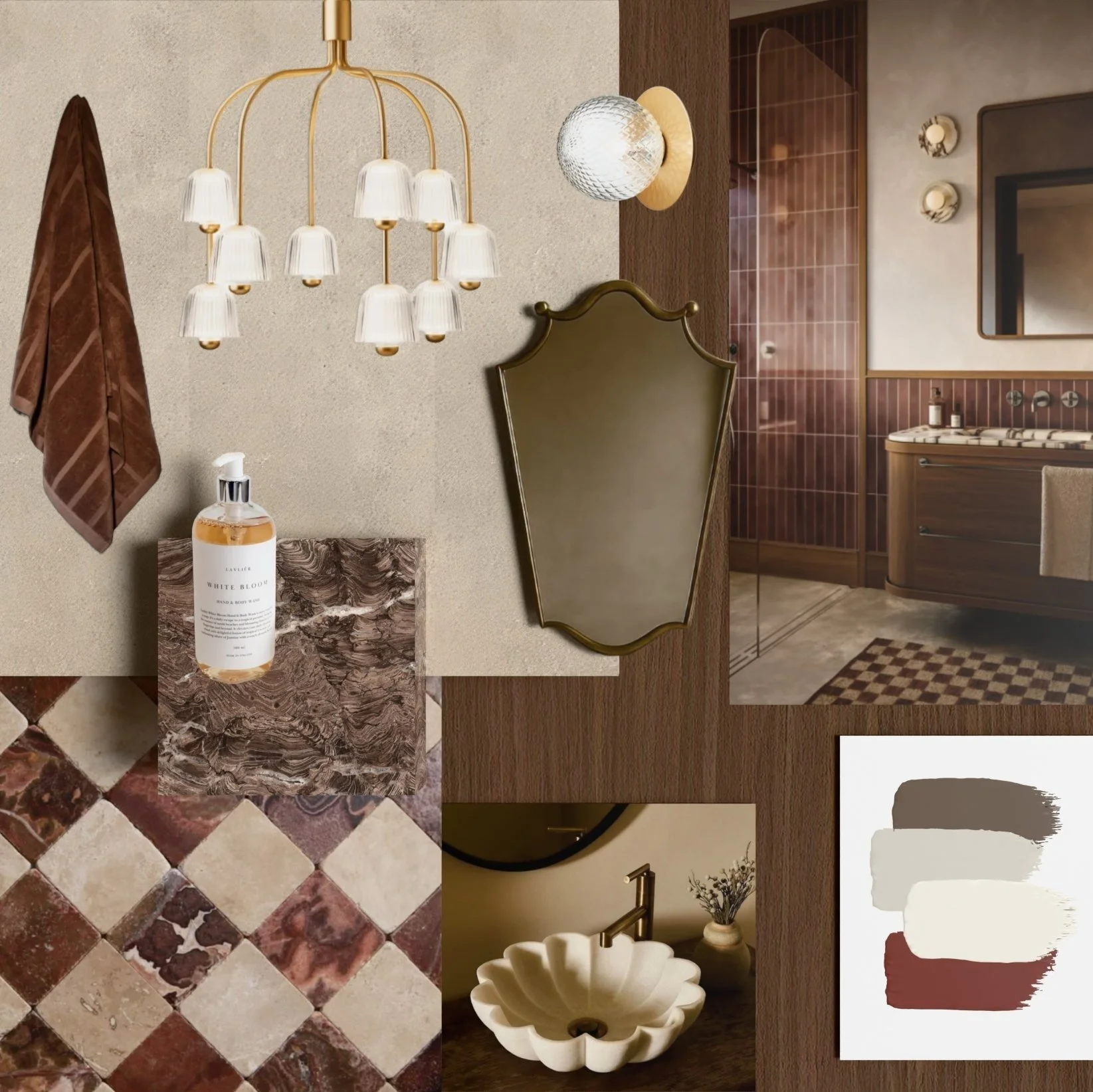 Moodboard inspiraatiota herättävistä sisustusmateriaaleista