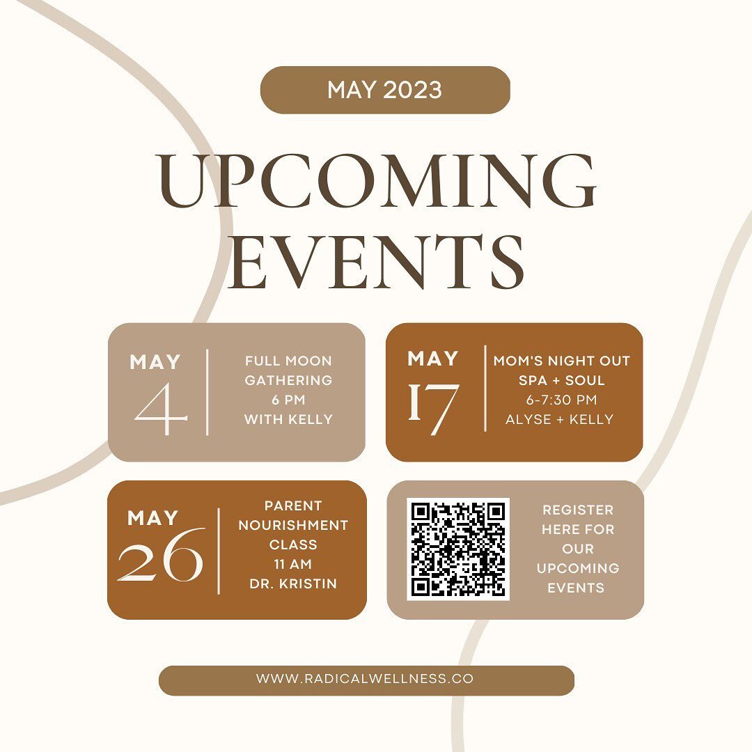 Welcome May! 🌻 There&rsquo;s a lot going on at Radical Wellness this month and we&rsquo;d love to see you soon. 

Links to register for events are in our profile, or scan the QR code ✨