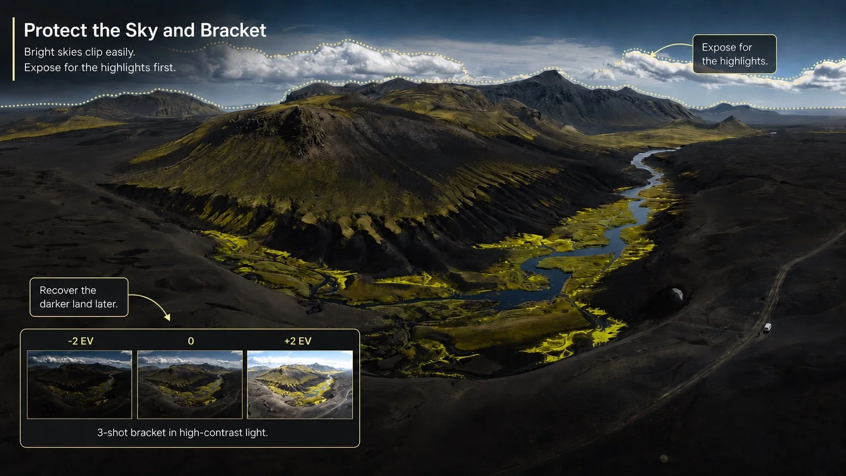 highlands of iceland photography workshop andrea livieri drone panorama bracketing the shot