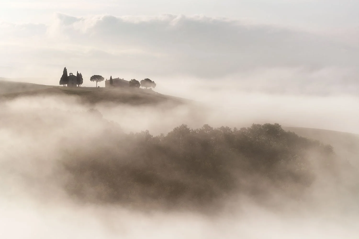 tuscany workshop chapel vitaleta in the morning fog