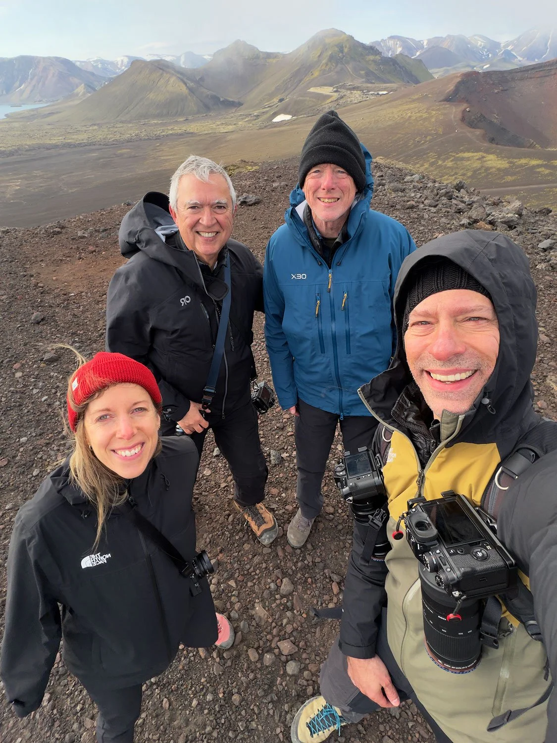 selfie shot with andrea livieri, sabrina tosato, and the group of workshop participants in iceland