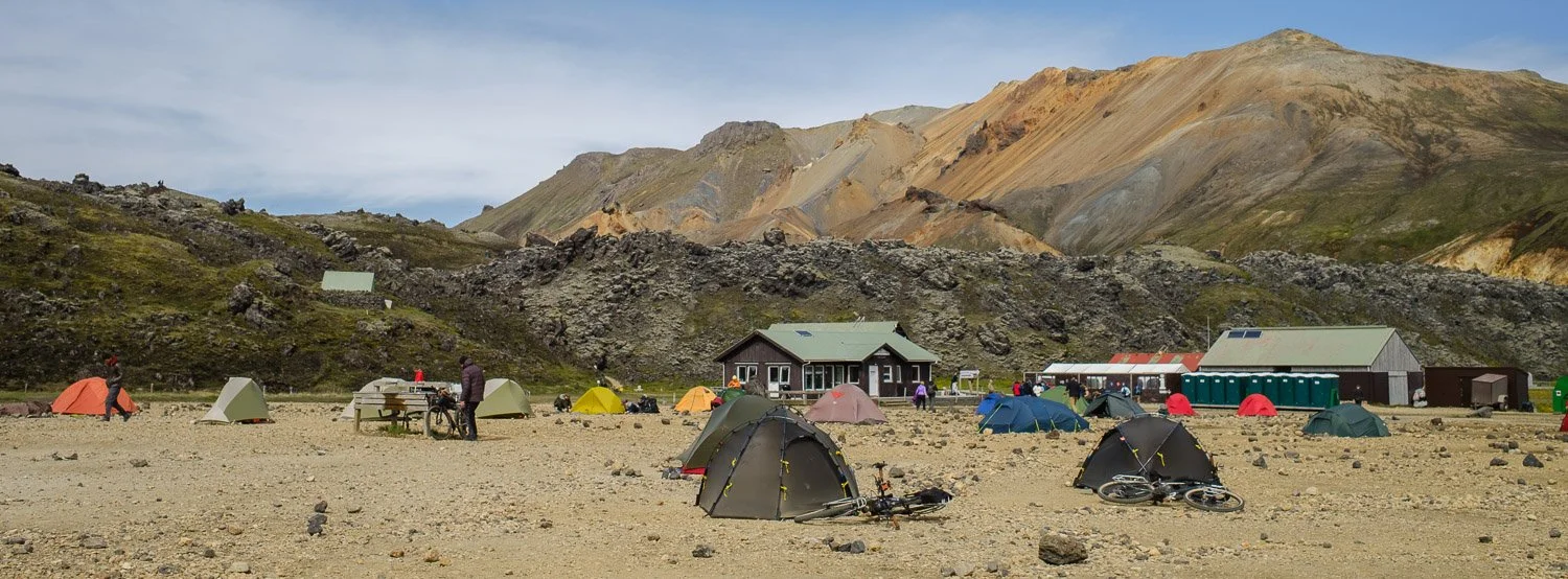 The campsite in Landmannalaugar in the Iceland Highlands